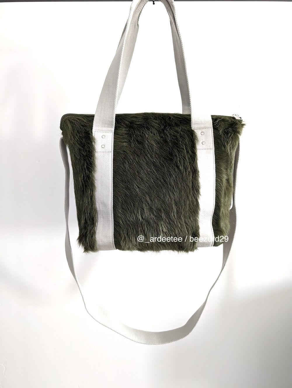 Rick Owens 💥UNRELEASED CALF HAIR FUR MINI TROLLEY TOTE BAG GREEN Size ONE SIZE - 1 Thumbnail