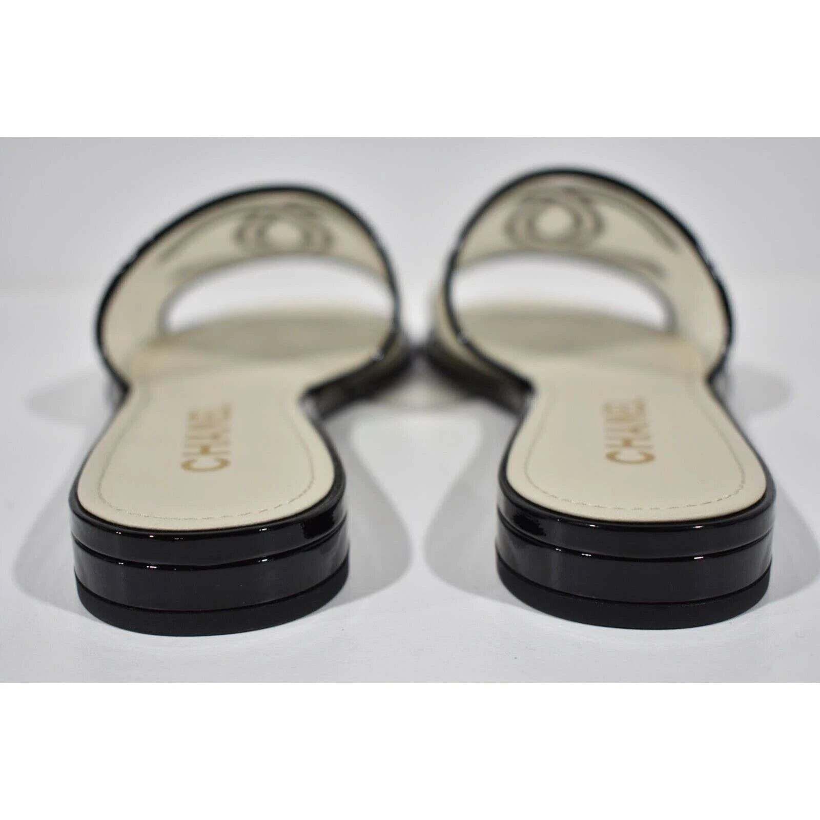 Chanel Chanel 21S Black Beige Mesh Patent CC Logo Slide Sandal Size US 7.5 / IT 37.5 - 9 Thumbnail