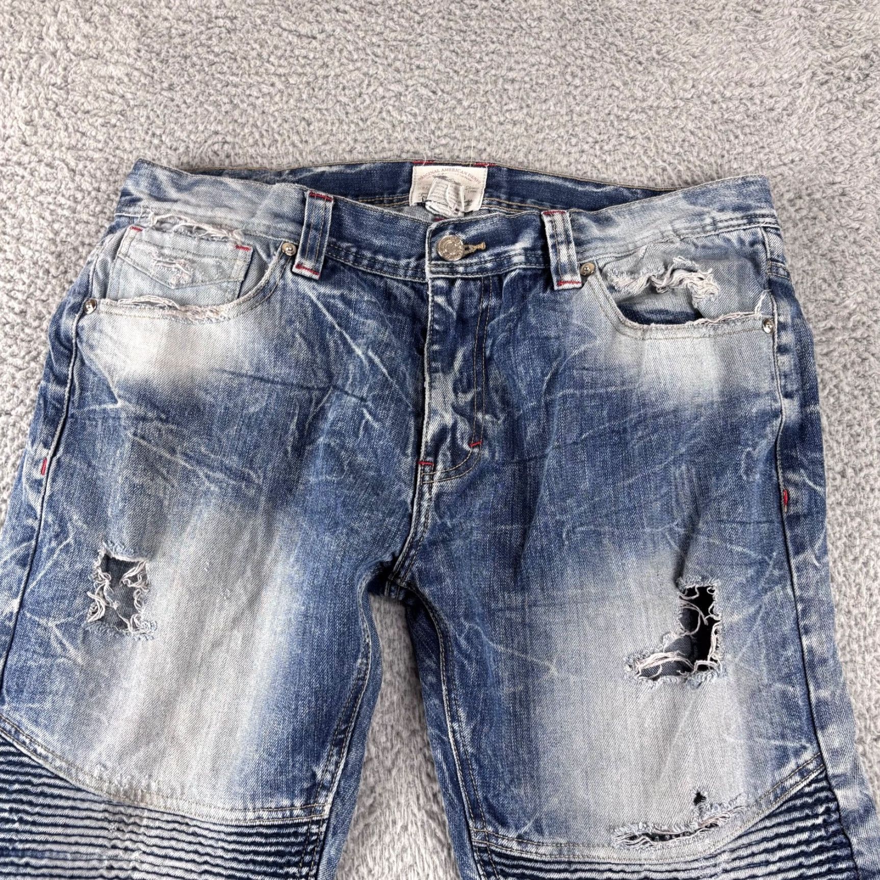 Vintage M-X Original American Denim Jeans Mens 36x34 Distressed Embossed Crystals 5-Pocket Straight Jeans Size US 36 / EU 52 - 3 Thumbnail