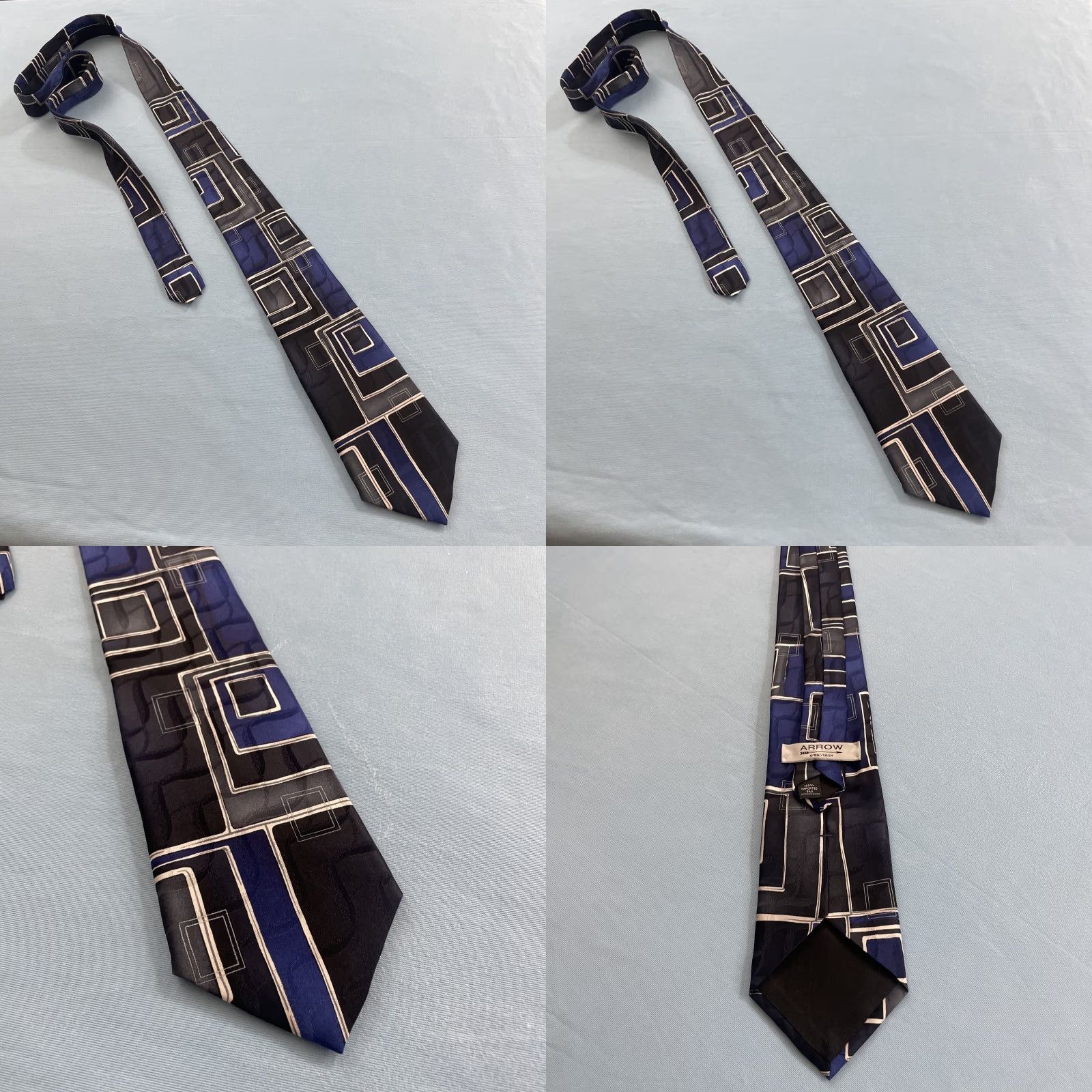Arrow VINTAGE Arrow Blue Silk Tie Geometric Abstract Retro Mobster 90s Western 58 One Size Men Size ONE SIZE - 9 Thumbnail