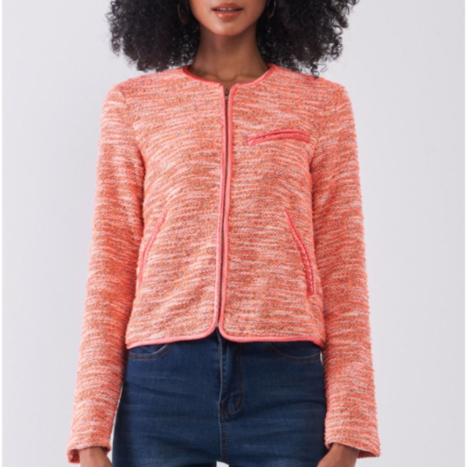 Other Orange Vintage Tweed Front Zip-Up Detail Jacket With Pockets Size XS / US 0-2 / IT 36-38 - 7 Thumbnail