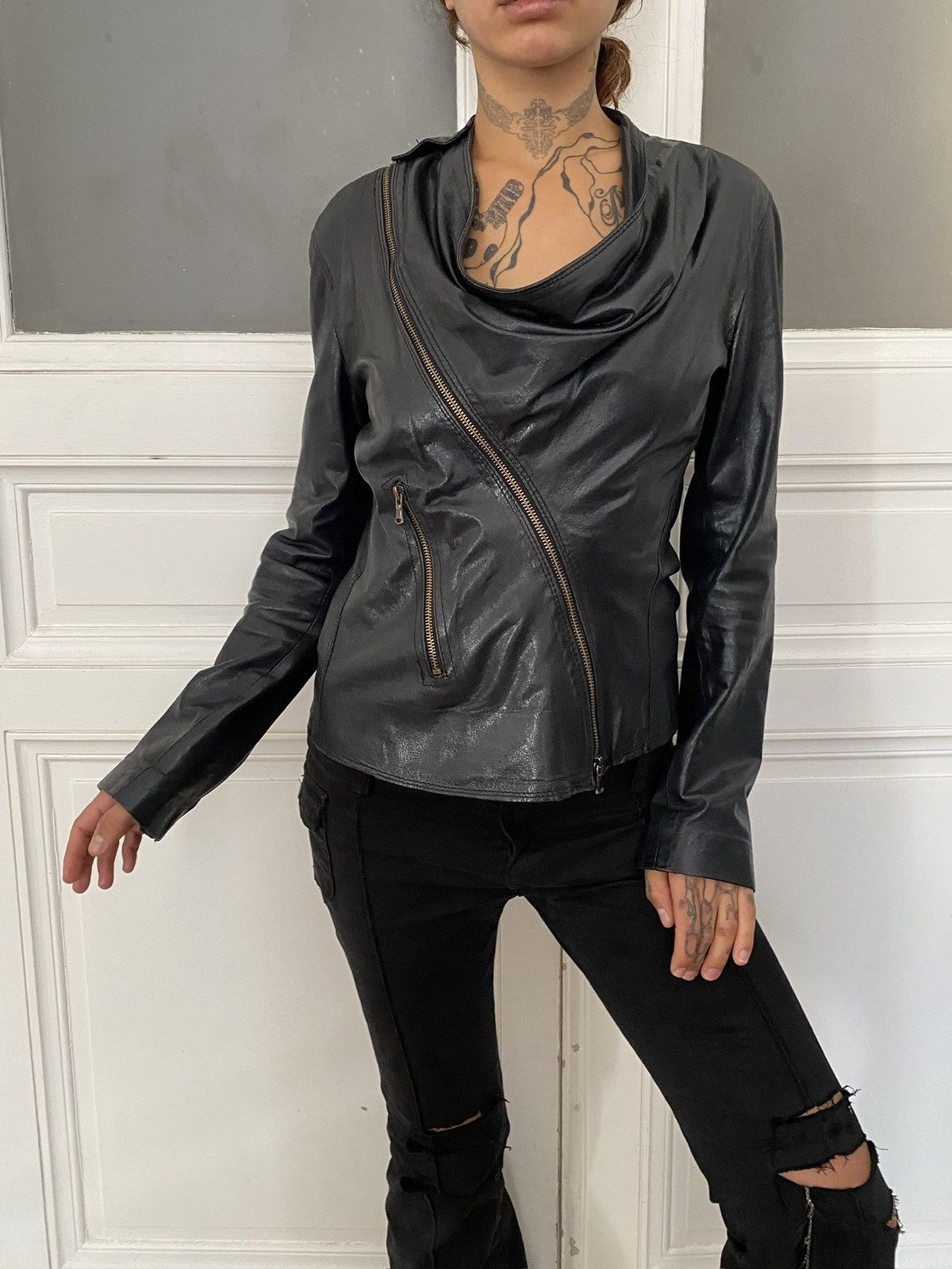 If Six Was Nine Avant garde drapped asymmetrical leather jacket Size S / US 4 / IT 40 - 1 Thumbnail