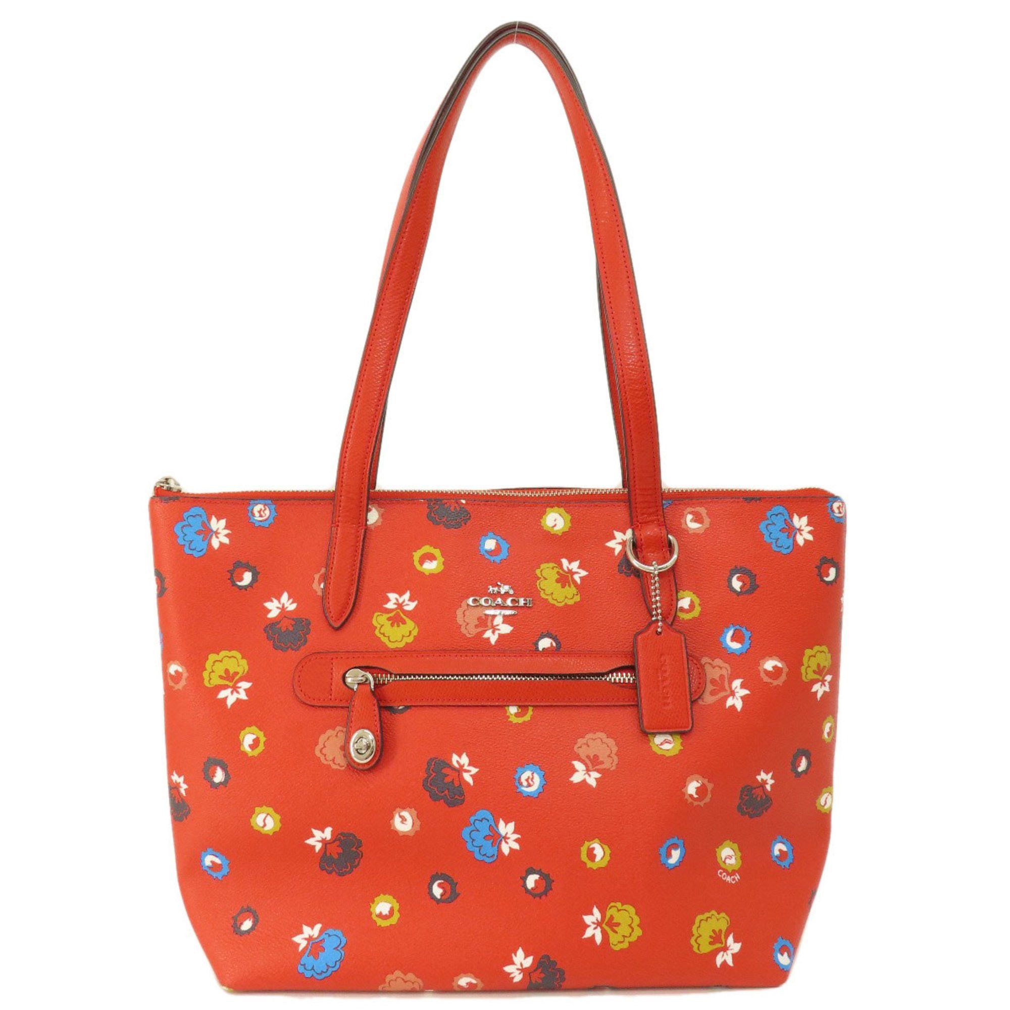 image of Coach 37226 Flower Pattern Metal Fittings Tote Bag Leather Women's Coach in Red Color
