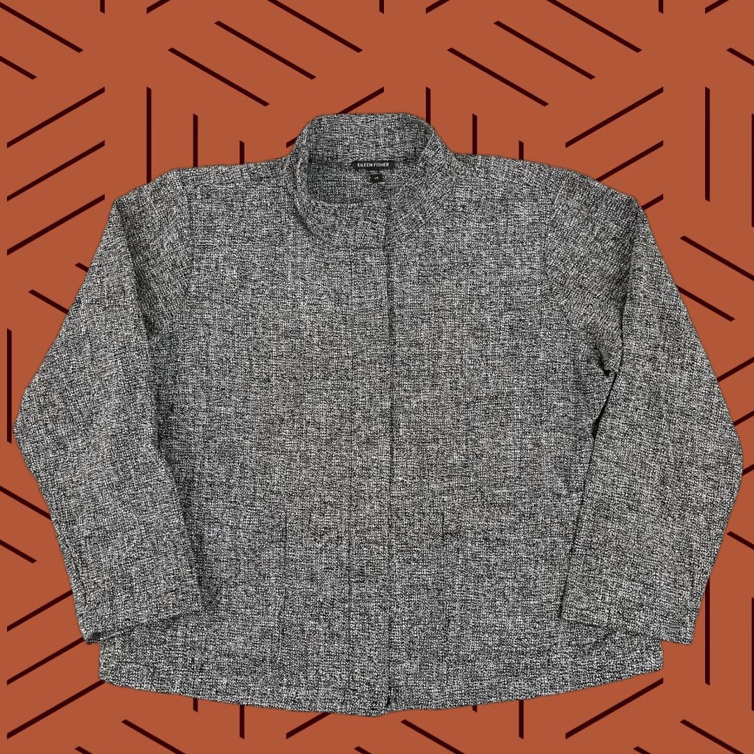 Eileen Fisher Eileen Fisher Jacket Women L Gray Tweed Stand Collar Organic Cotton Full Zip Size L / US 10 / IT 46 - 1 Thumbnail