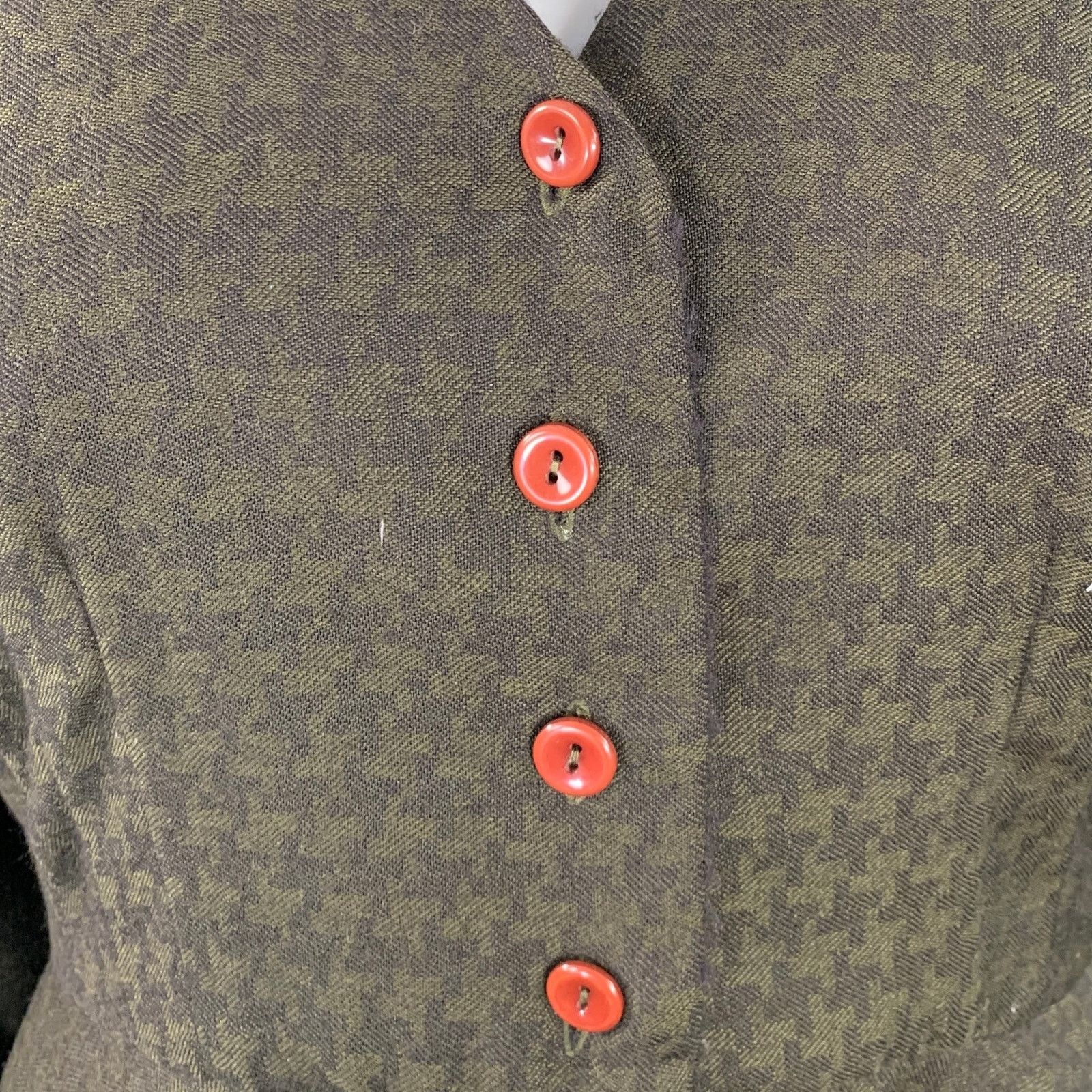 Other OKW Green Wool Button Down Houndstooth Mini Skirt Suit Size 24" / US 00 / IT 34 - 8 Thumbnail