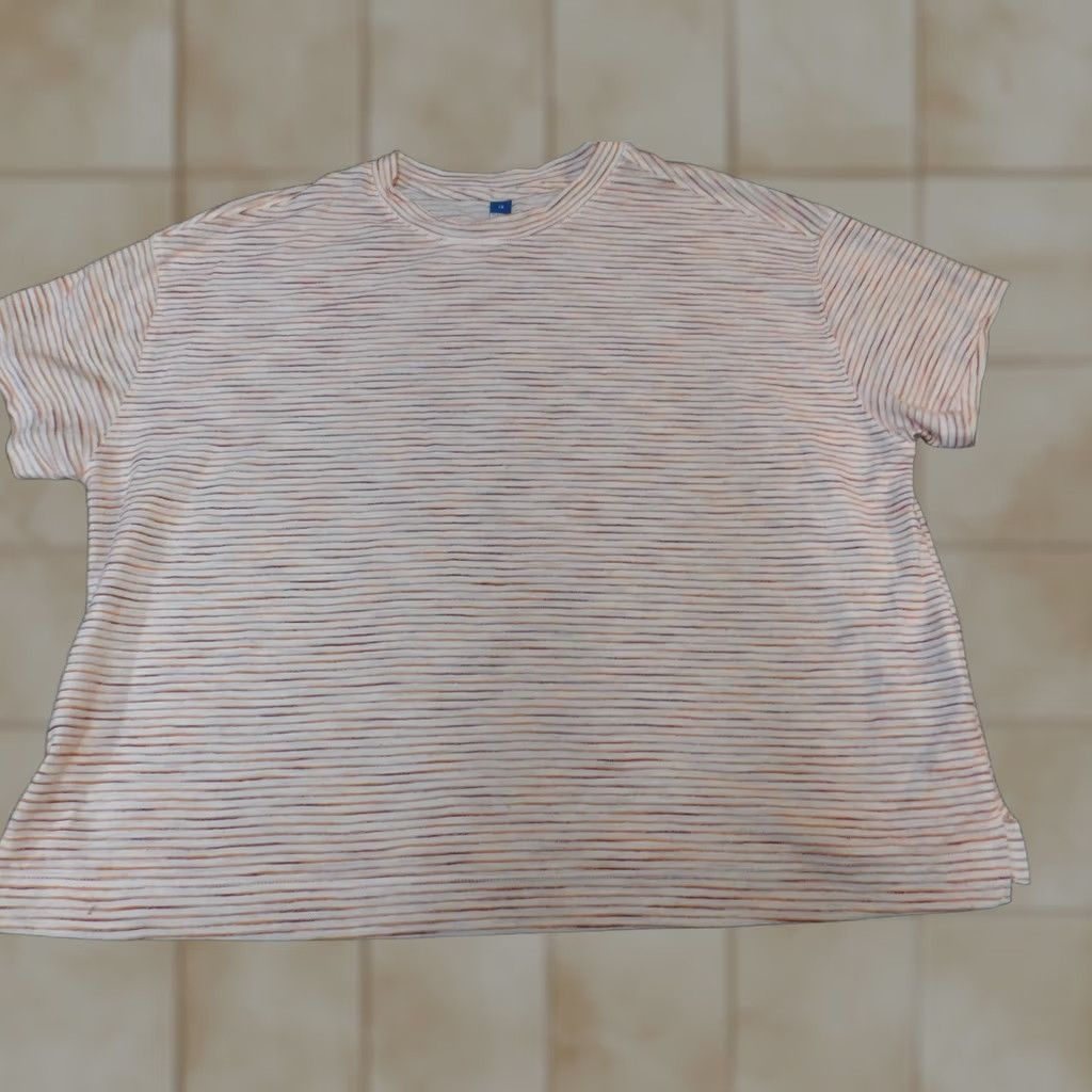 Old Navy Old Navy Womens Blouse 2X Plus Striped Stretch Short Sleeve Round Neck Pullover Casual Multicolor Button Cotton 100% Regular Size XXL / US 16-18 / IT 52-54 - 1 Thumbnail