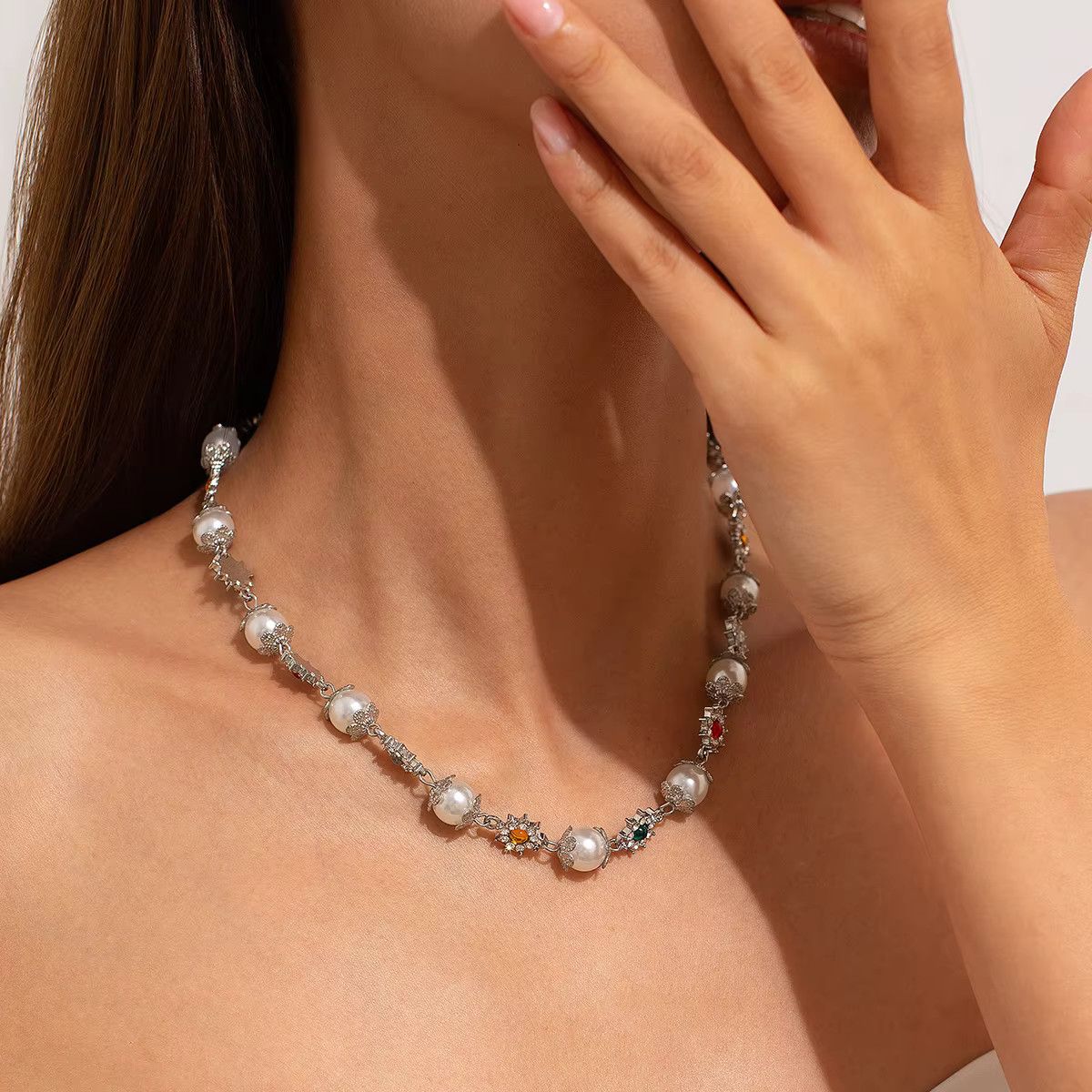 Jewelry Elegant Imitation Pearl Beads Chain Necklace Size ONE SIZE - 2 Thumbnail