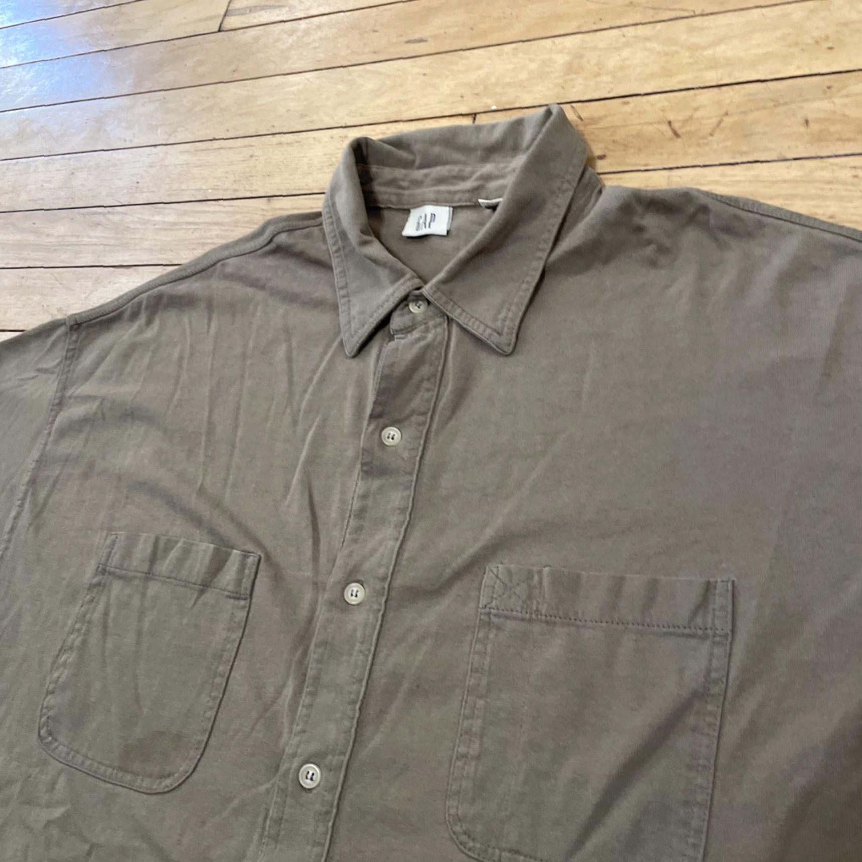 Gap VINTAGE Gap Shirt Men L Olive Green 90s Y2K Jersey Stretch Button Up Cuffed Sleeve Size US L / EU 52-54 / 3 - 4 Thumbnail