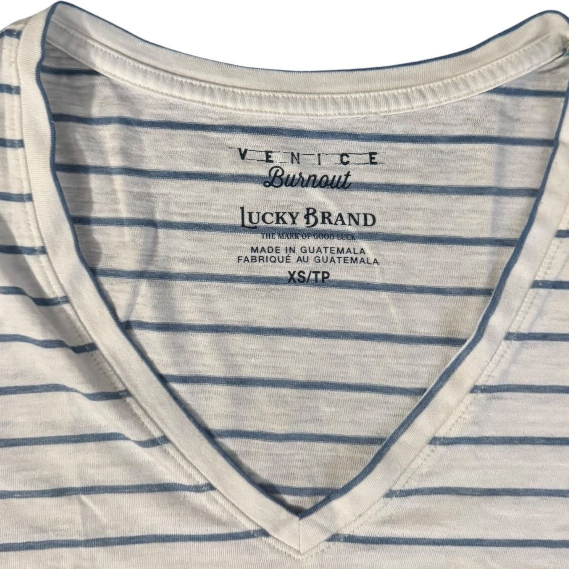 Lucky Brand Lucky Brand Venice Burnout Stripe Tee XS White Blue Size US XS / EU 42 / 0 - 2 Thumbnail