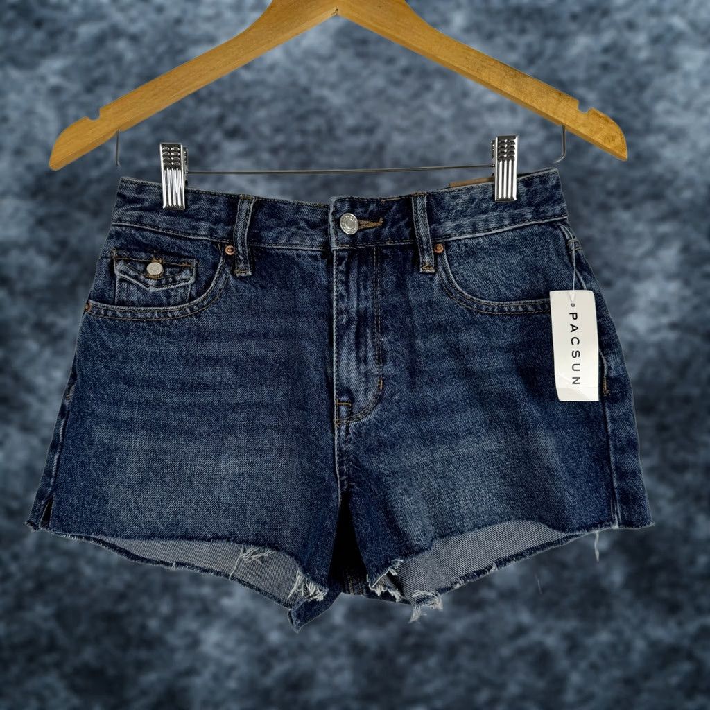 Pacsun PacSun High Rise Festival Denim Shorts Size 25 Dark Indigo Button Pocket Women 90s Size 42" / US 20 - 1 Thumbnail