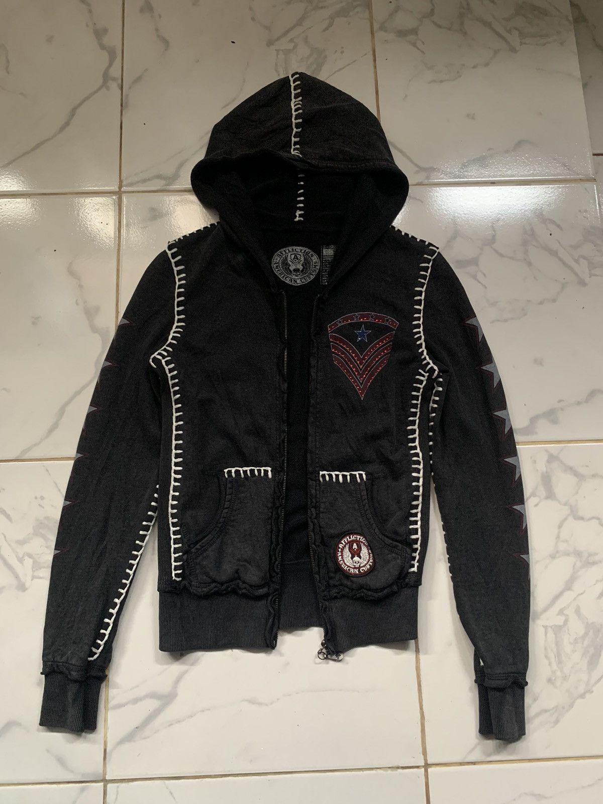 Affliction Rare y2k affliction rhinestones distressed zip up hoodie Size US XS / EU 42 / 0 - 6 Thumbnail