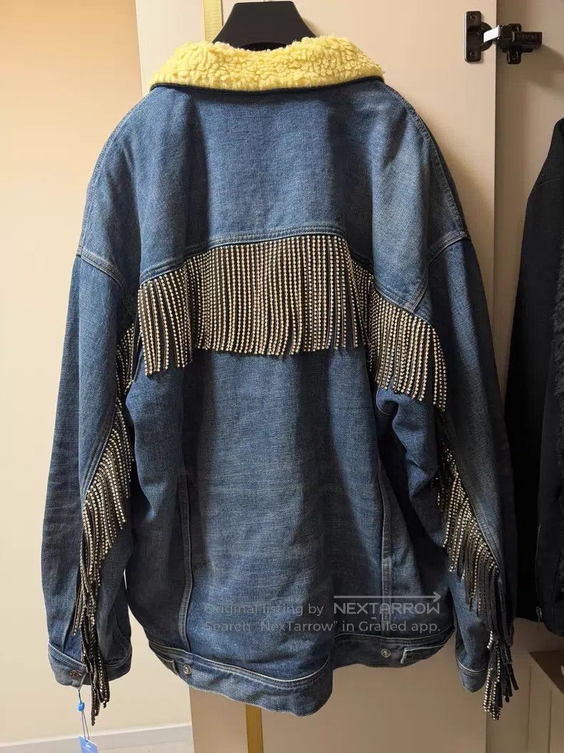 Celine Celine Sheepskin Back Diamond Studs Fringe Denim Jacket i Size US XL / EU 56 / 4 - 1 Thumbnail