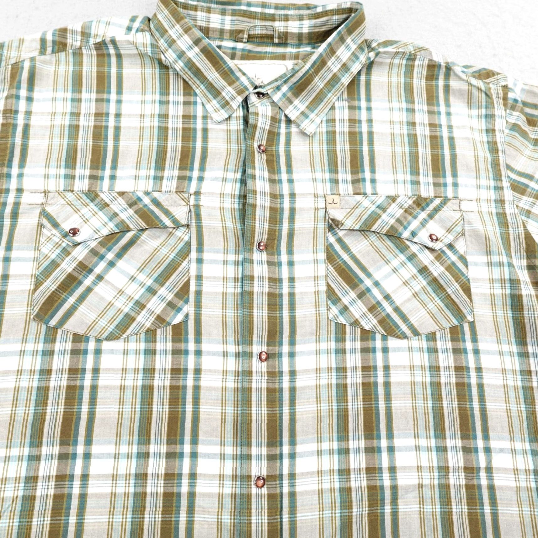 Prana Prana Shirt Mens Large Green Blue Plaid Organic Cotton Button Up Trail Hiking Size US XL / EU 56 / 4 - 3 Thumbnail