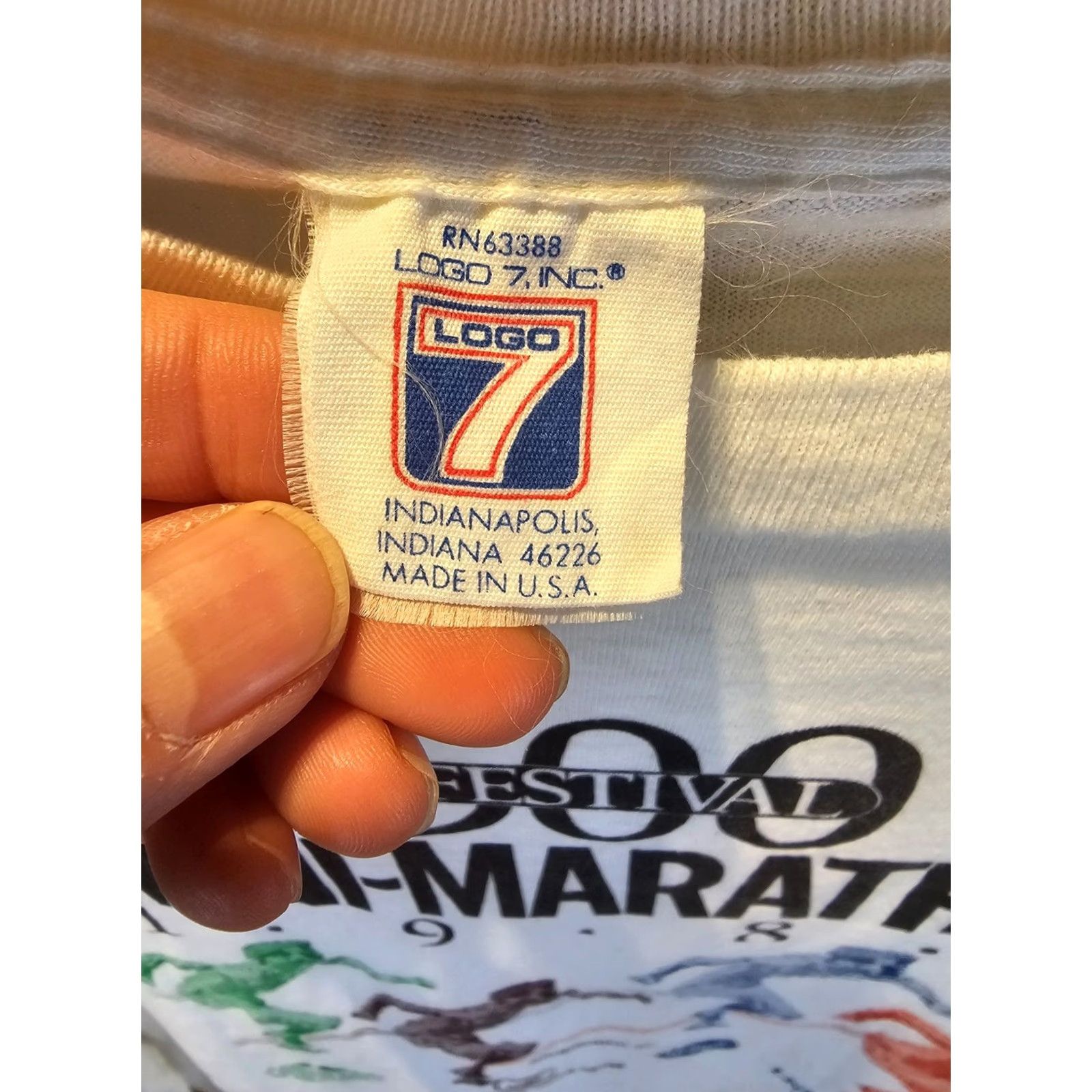 Logo 7 VINTAGE Logo 7 87' 500 MINI MARATHON FESTIVAL SINGLE STITCH WHITE LONG SLEEVE T-SHIRT XL Men Shirt Size US XL / EU 56 / 4 - 4 Thumbnail
