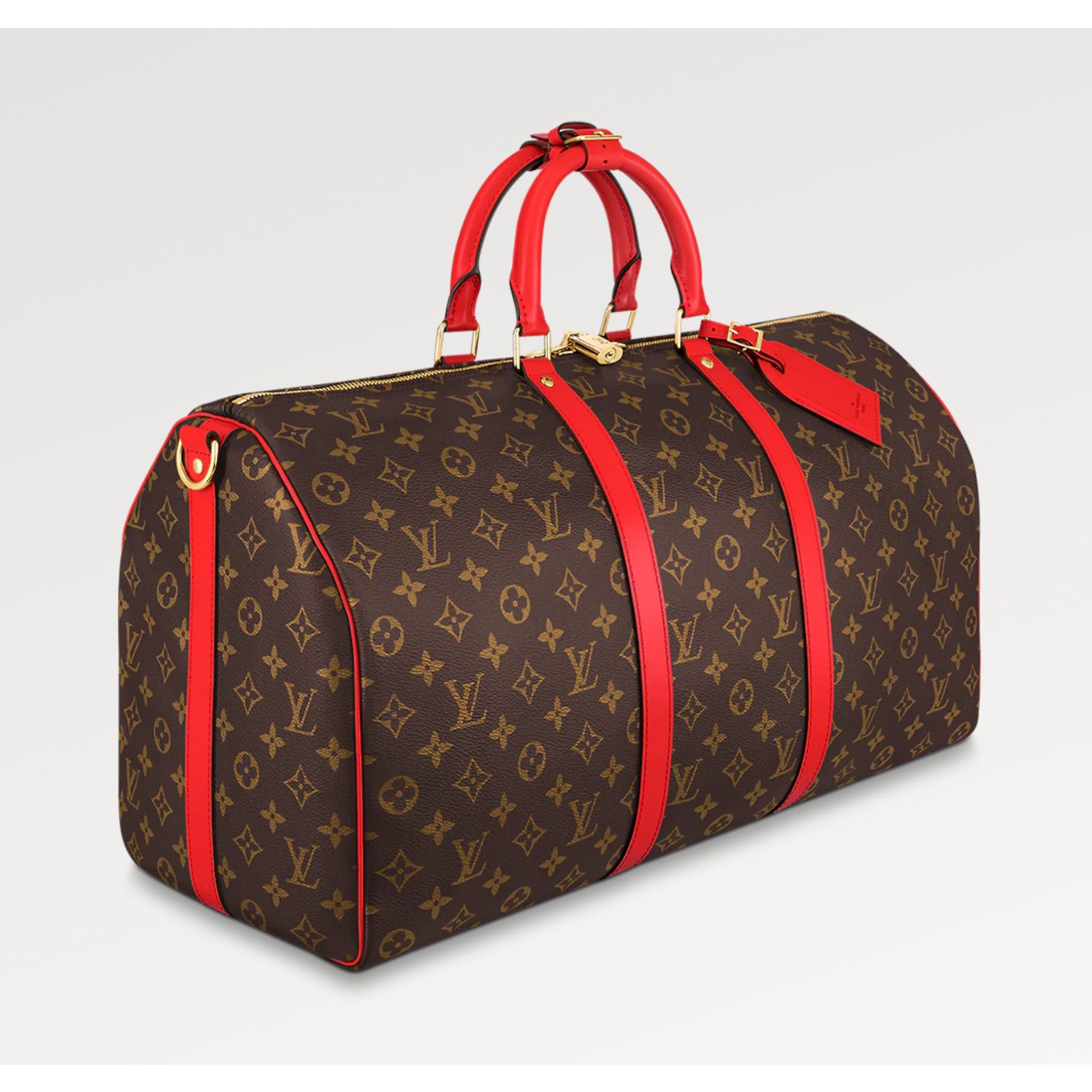 Louis Vuitton Monogram Brown Red Logo Weekend Travel Bag