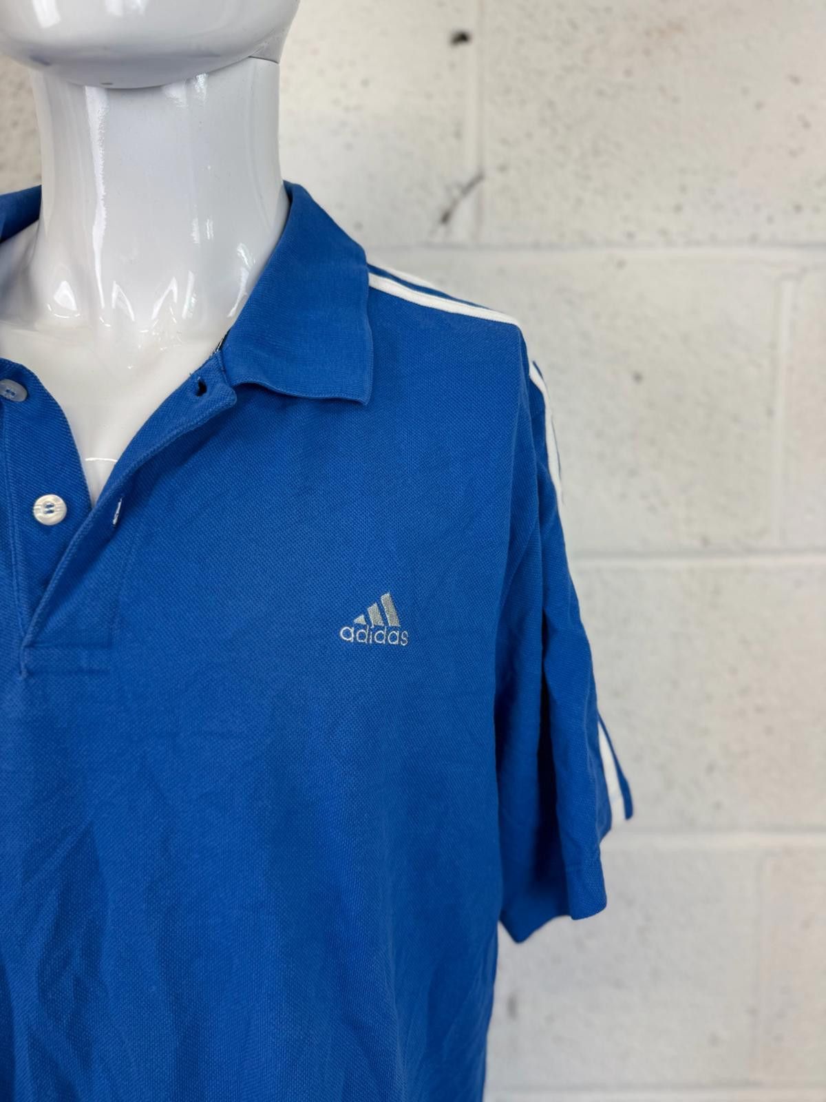 Adidas Adidas Men's Blue Polo Shirt with White Stripes Size XL Size US XL / EU 56 / 4 - 2 Thumbnail