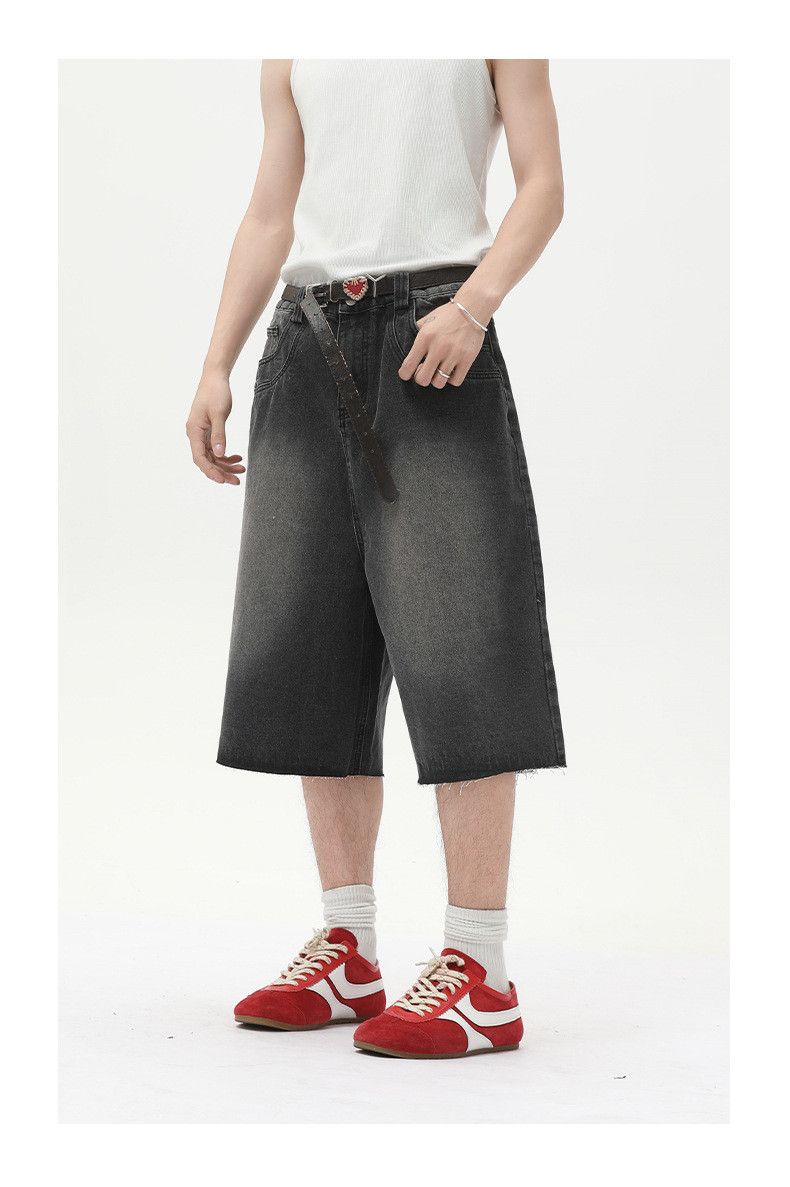 Japanese Brand × Jean Men's casual retro raw edge distressed washed denim shorts Size US 32 / EU 48 - 5 Thumbnail