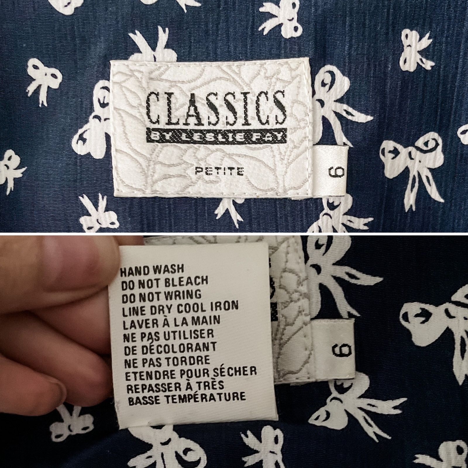 Vintage Leslie Fay Vintage Navy Bow Print Drop Waist Flounce Dress S Size S / US 4 / IT 40 - 8 Thumbnail