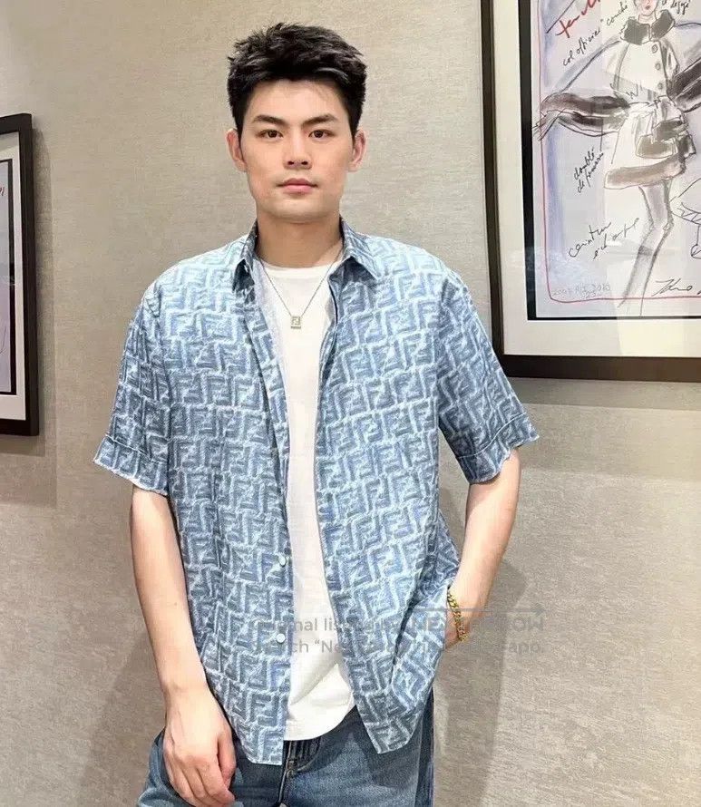 Fendi Fendi Blue Logo Printed All-Over Linen Collar Short Sleeve Size US XXS / EU 40 - 8 Thumbnail