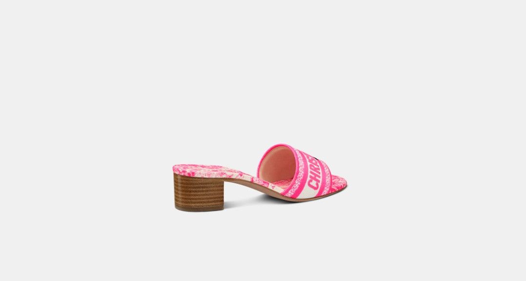Dior o1w1db10924 Embroidered Cotton Heeled Slides in Pink Size US 7 / IT 37 - 3 Thumbnail