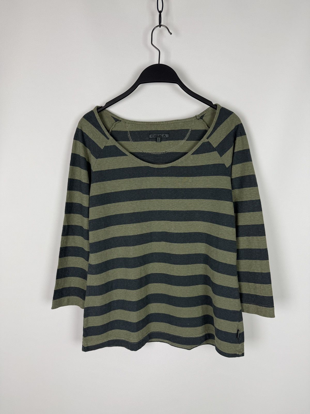 OSKA OSKA Green Stripe Hemp Cotton Scoop Neck 3/4 Sleeve Shirt Size S / US 4 / IT 40 - 3 Thumbnail