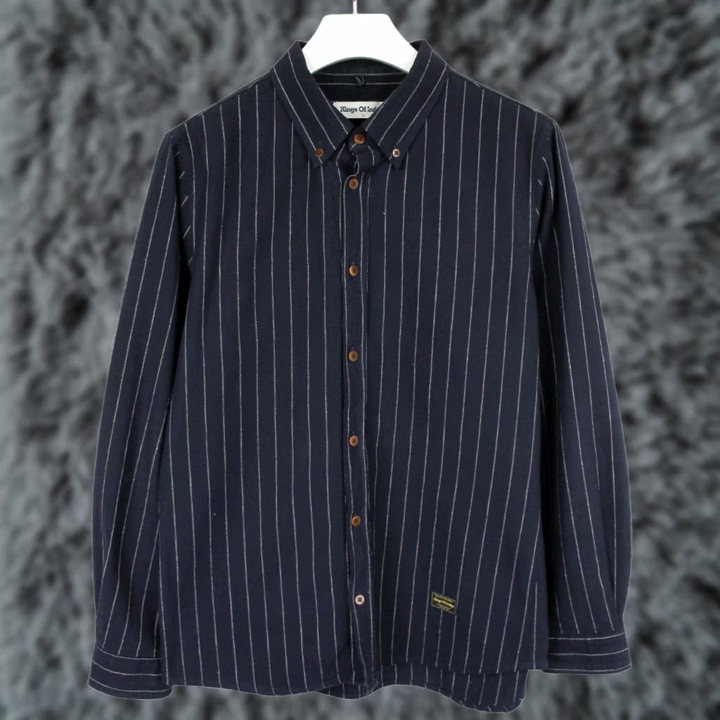 Kings Of Indigo Kings Of Indigo Shirt Mens LARGE Enda Men Button Down Collar Pinstripe Pattern Blue Size US L / EU 52-54 / 3 - 1 Thumbnail