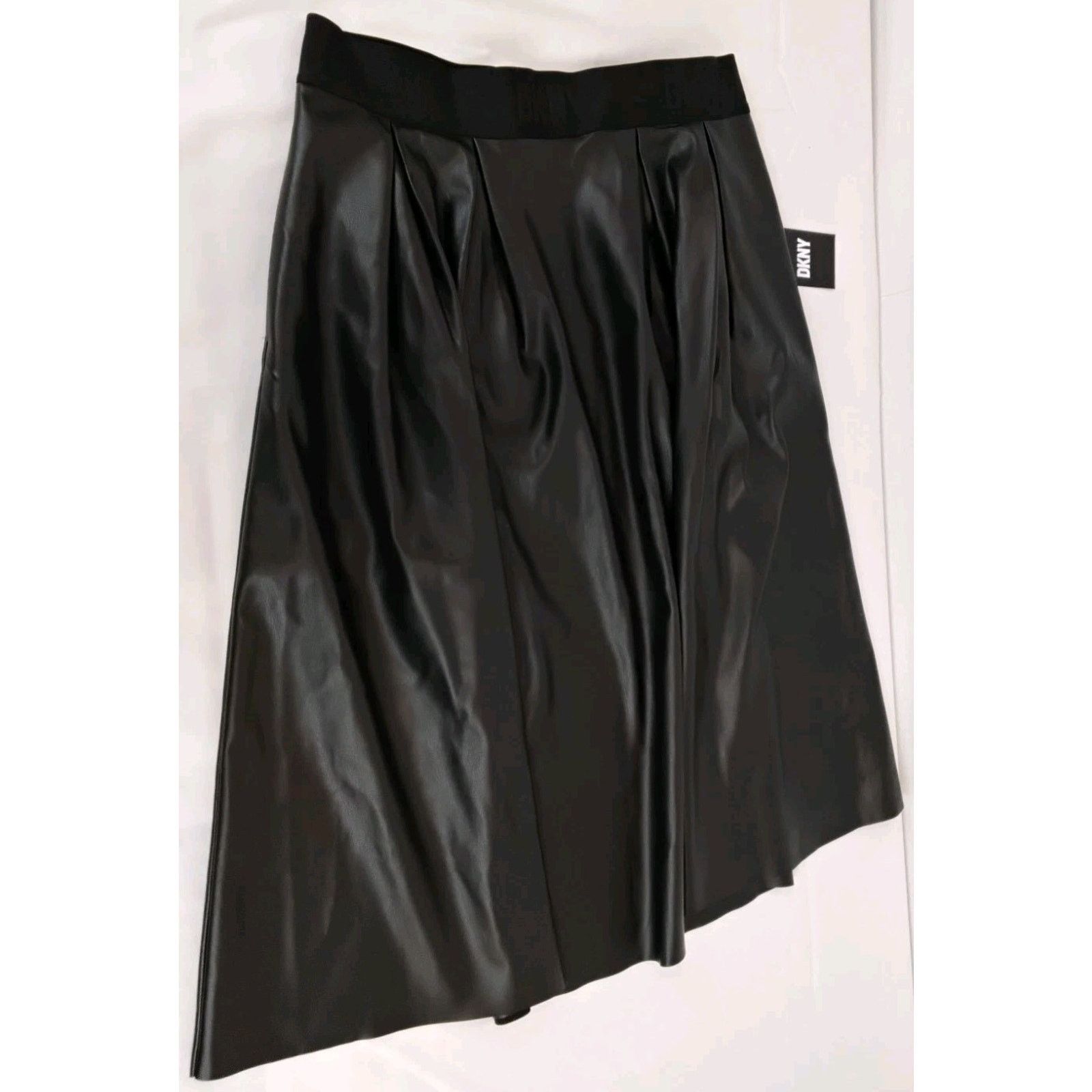 DKNY DKNY Pleather A-Line Skirt Women's M Black Pleats Midi NWT Size 32" / US 10 / IT 46 - 4 Thumbnail