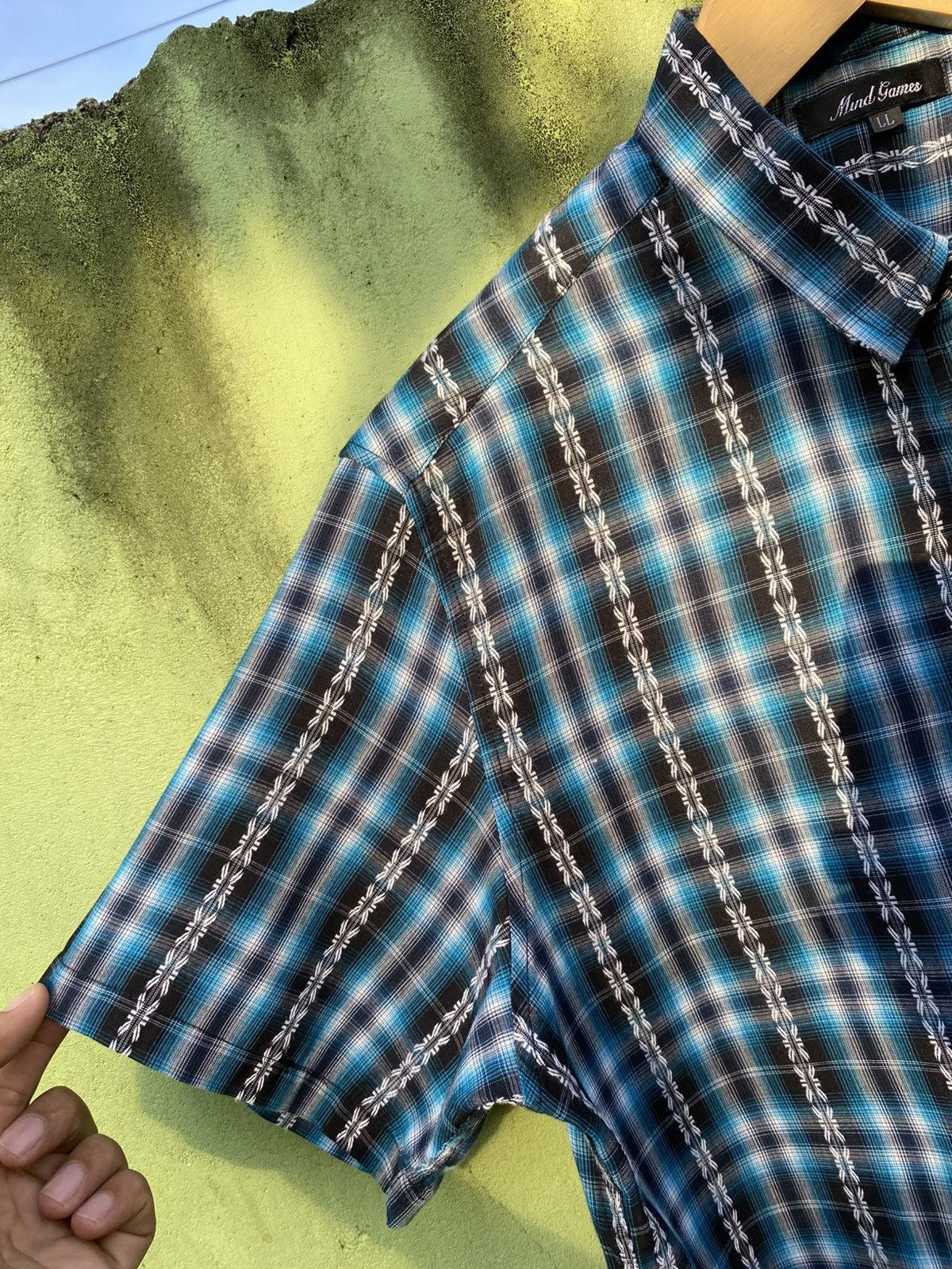 Mind Games Mind Games Vintage Mad Season Blue Plaid Short Sleeve Shirt Size US XL / EU 56 / 4 - 3 Thumbnail