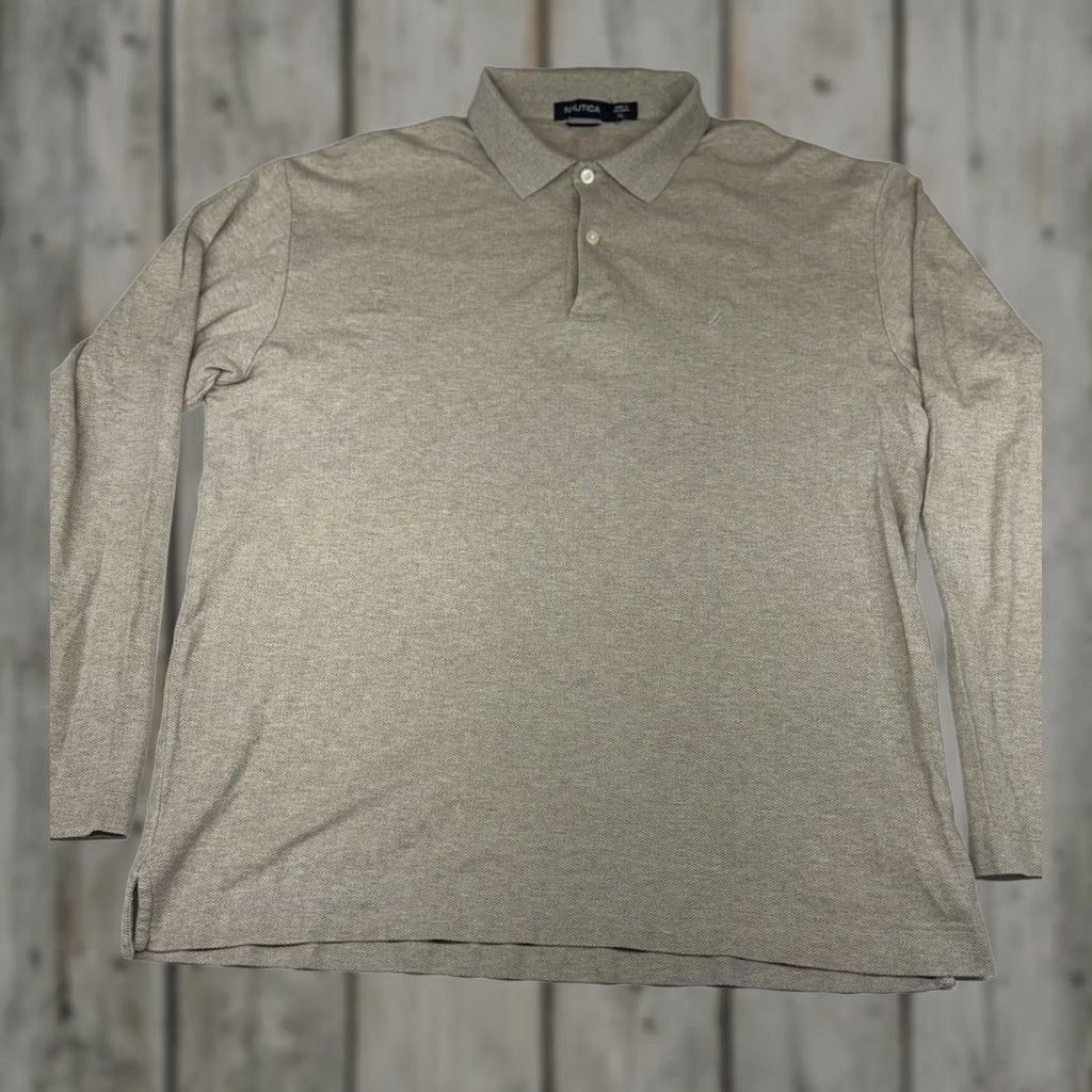 Nautica Nautica Rugby Polo Shirt Men's XL Tan Beige Collar Long Sleeve Cotton Size US XL / EU 56 / 4 - 1 Thumbnail