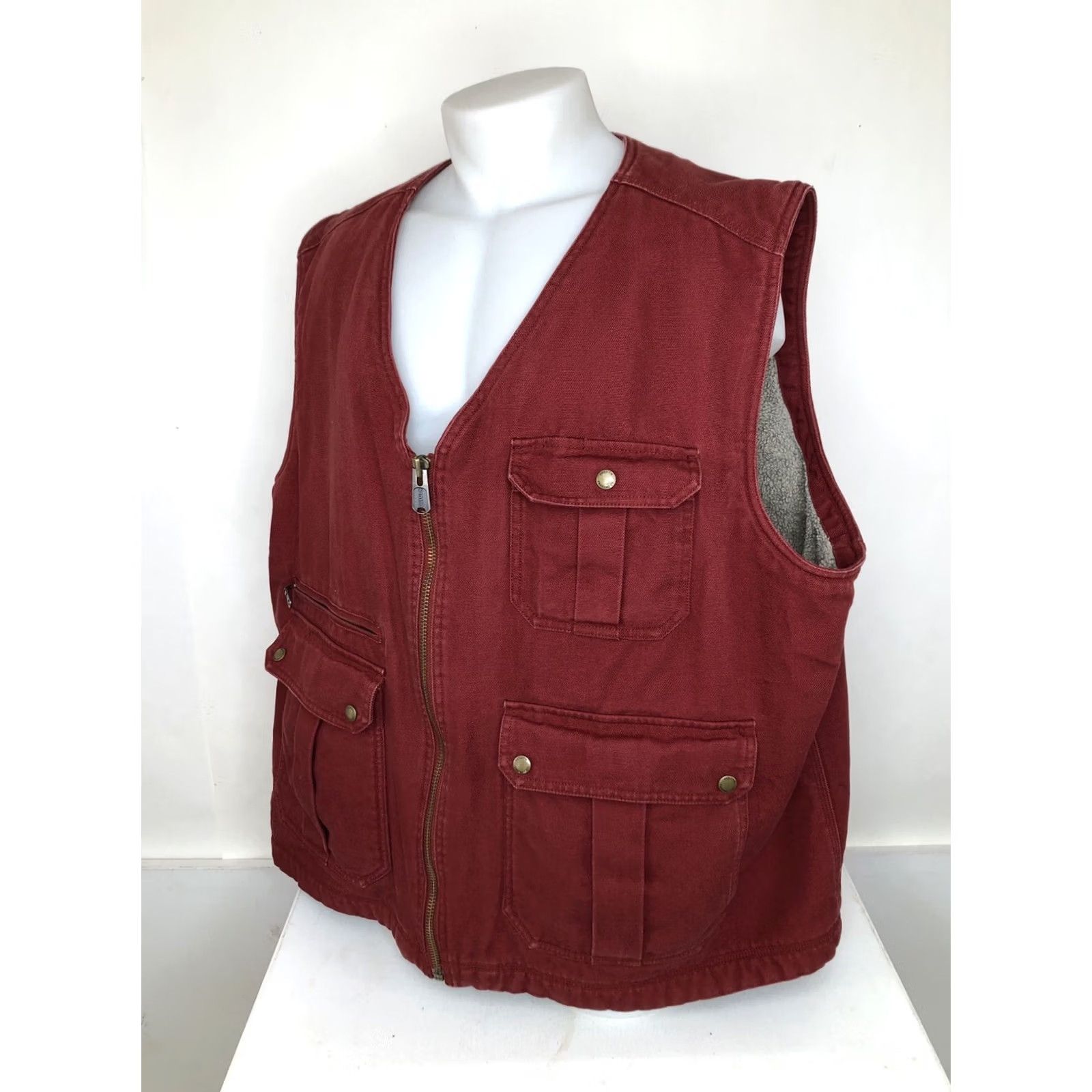 Vintage DULUTH TRADING CO. Very Heavy Duty Canvas Fleece Sherpa Lined 3XL Work Vest Shirt Mens Red 3XL Vest Size US XXL / EU 58 / 5 - 2 Thumbnail