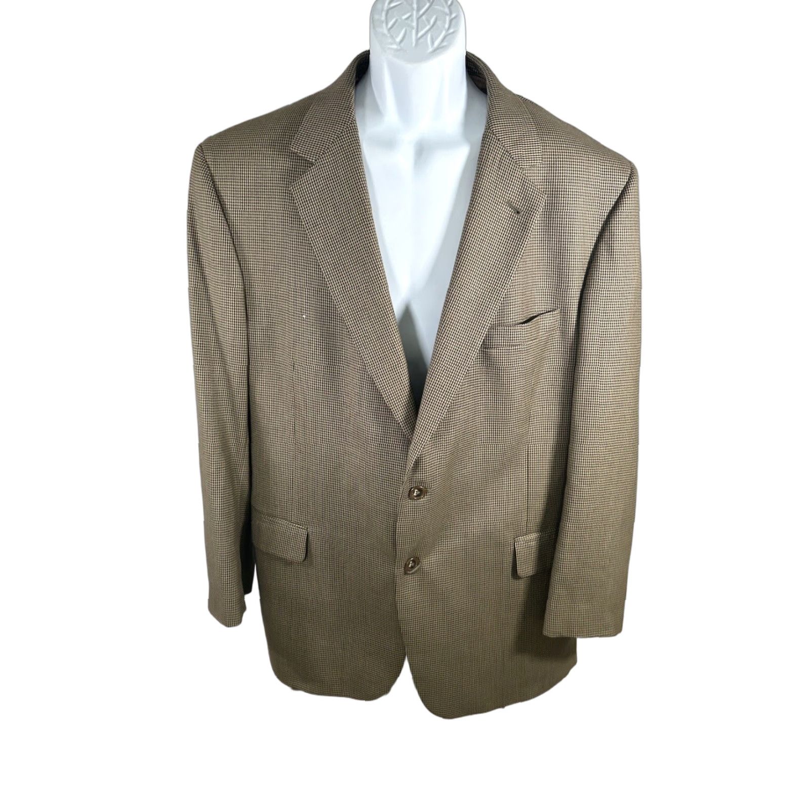 Jos. A. Bank VINTAGE Jos A Bank Brown Houndstooth Two Button Blazer Jacket 100% Wool Men’s 46R Hole Size 46R - 1 Thumbnail