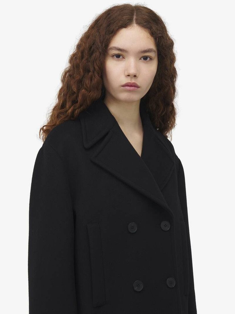 Alexander McQueen o1srvl11e0226 Wool Felt Peacoat In Black Size S / US 4 / IT 40 - 6 Thumbnail