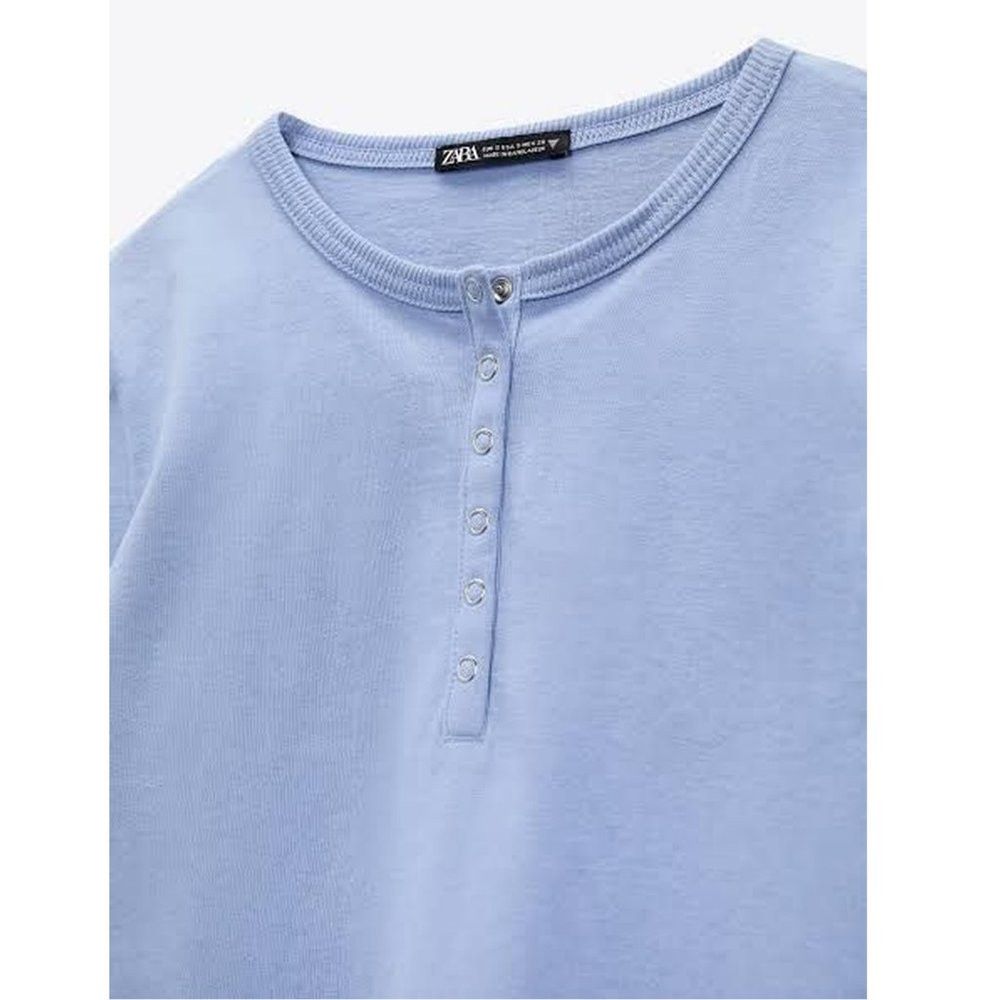 Zara New Zara Henley Blue Cotton short Sleeve Shirt Size M Size M / US 6-8 / IT 42-44 - 2 Thumbnail