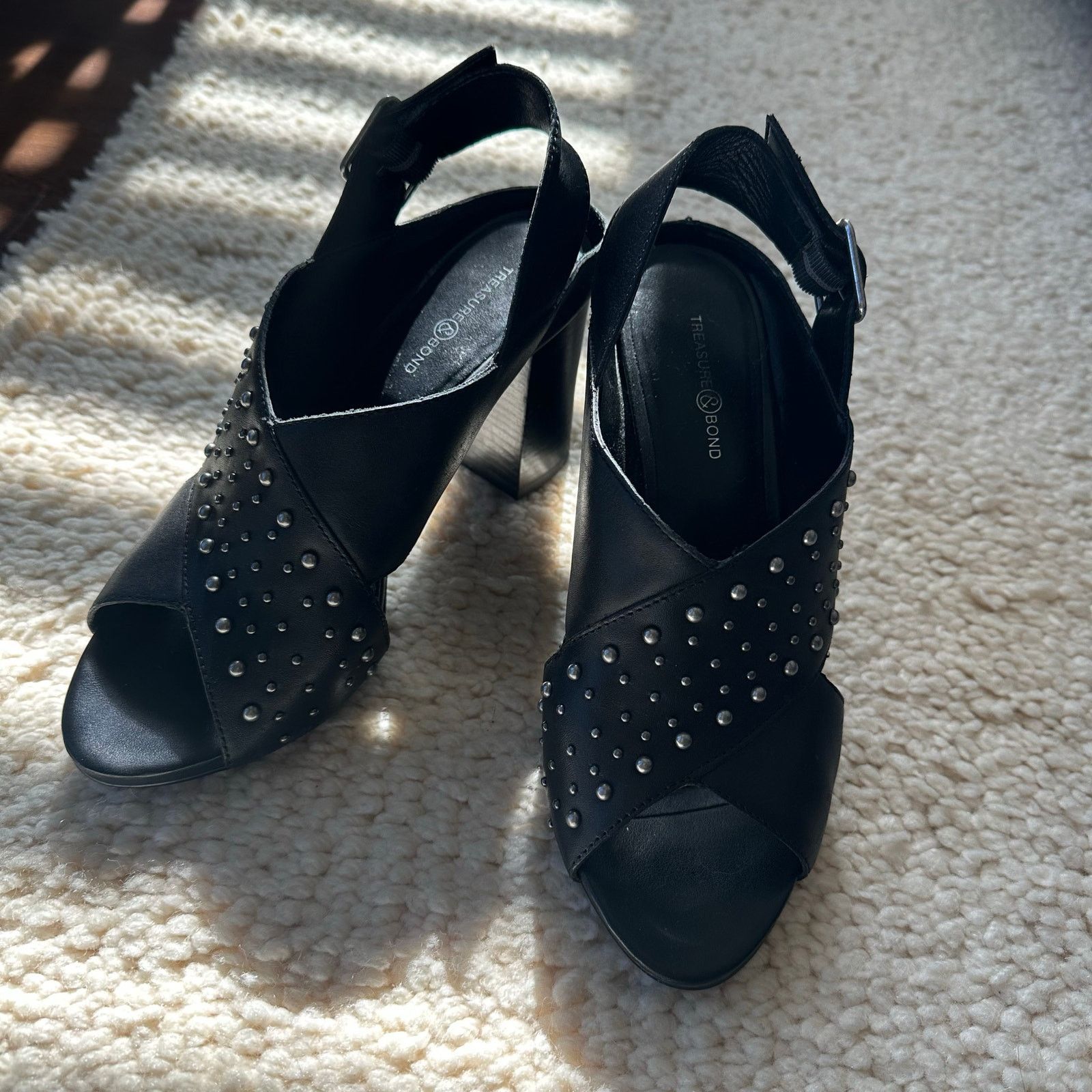 Treasure & Bond Treasure & Bond Stacked Heel Studded Sandal Black Size 8.5 Size US 8.5 / IT 38.5 - 3 Thumbnail