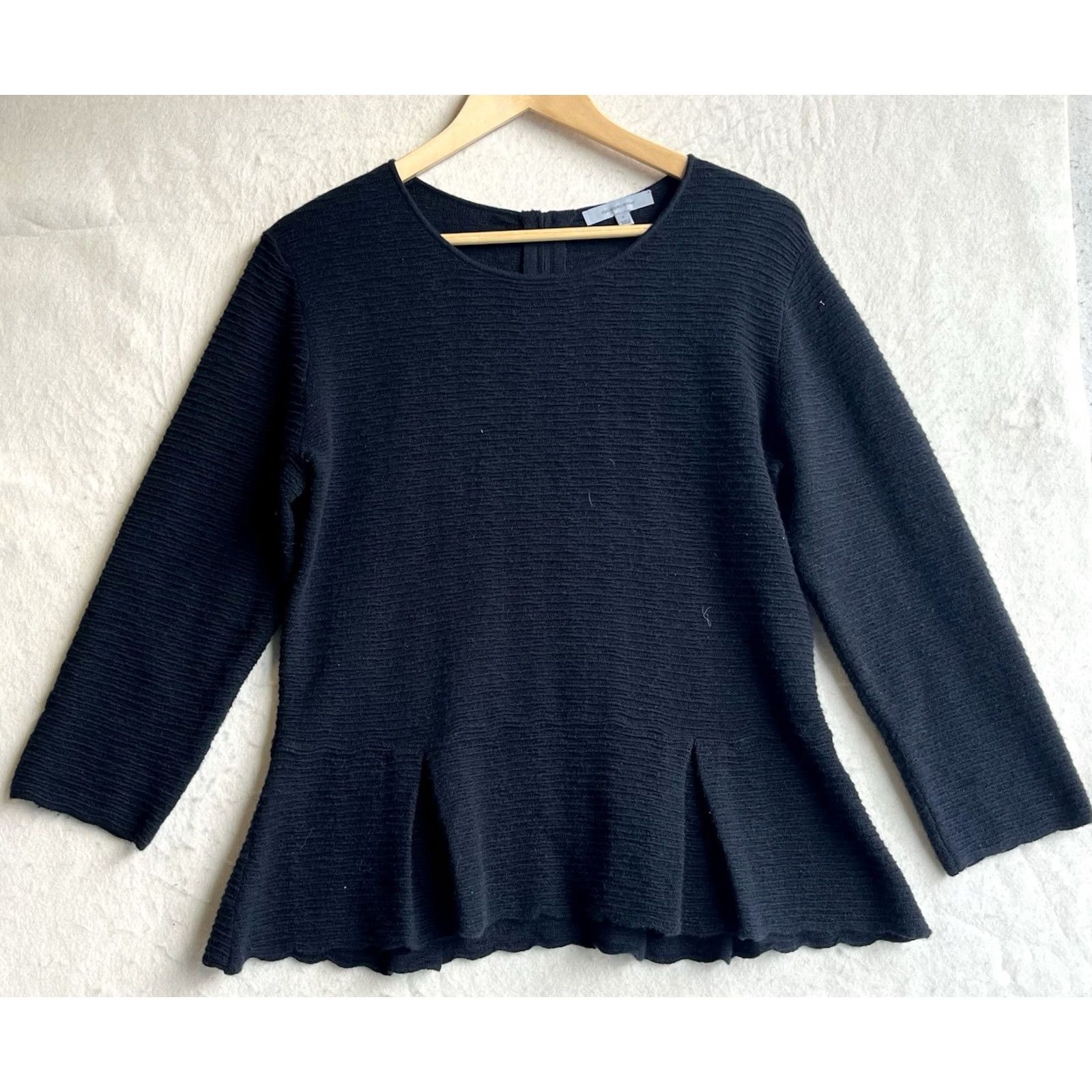Vintage Classiques Entier Women's Large Black Wool Cashmere 3/4 Sleeve Sweater Size L / US 10 / IT 46 - 2 Thumbnail