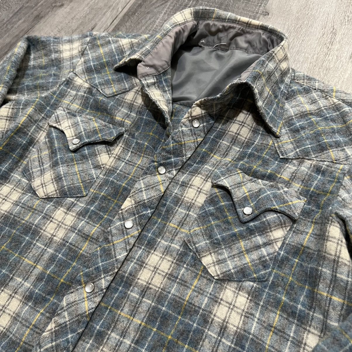 Grodins Vintage 60s/70s Blue Wool Plaid Western Cowboy Shirt