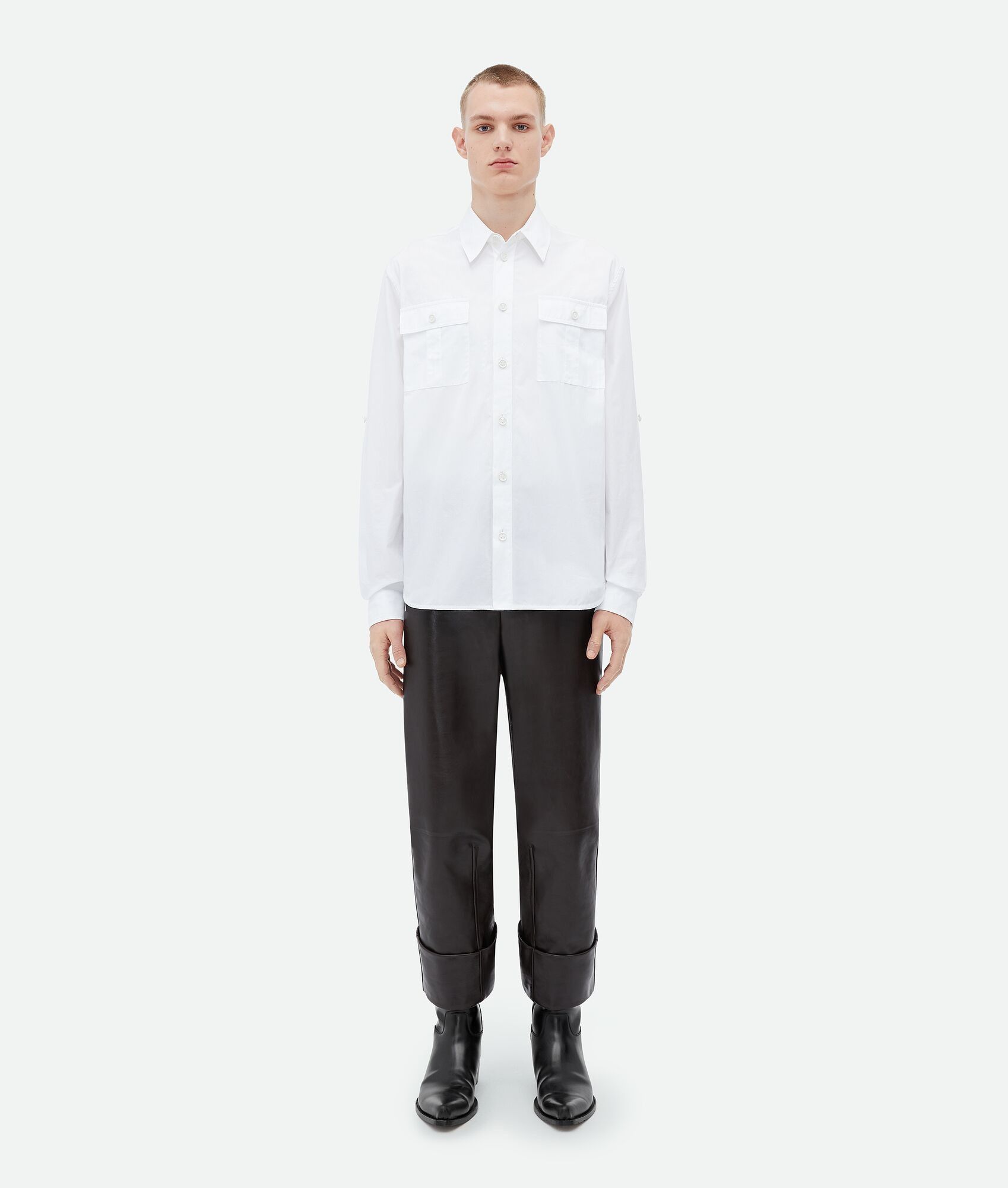 Bottega Veneta o1n1vont1224 Relaxed Fit Cotton Shirt in White Size US L / EU 52-54 / 3 - 4 Thumbnail