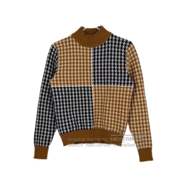 Hermes Hermes Brown metallic logo houndstooth cashmere sweater Size XS / US 0-2 / IT 36-38 - 1 Thumbnail