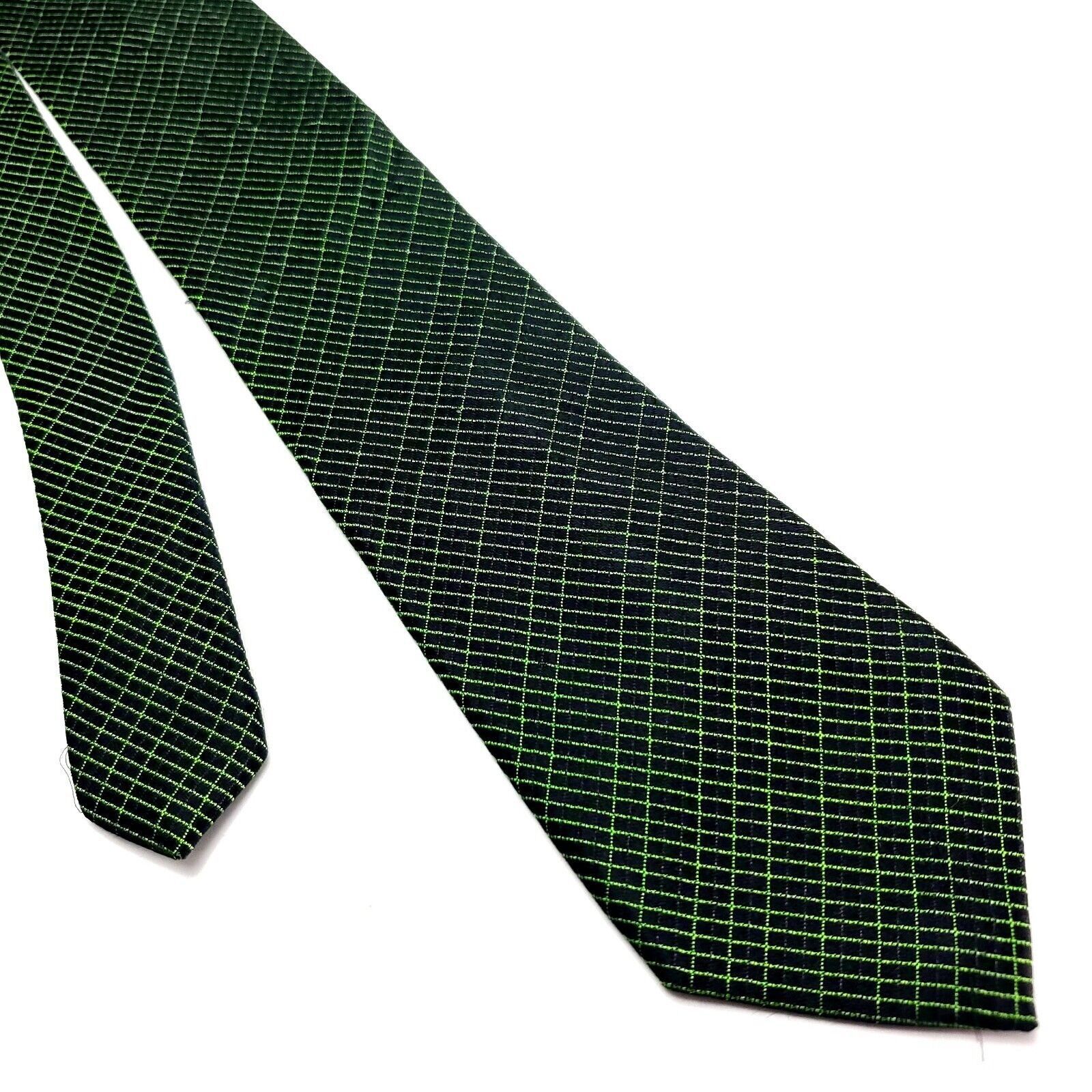 Van Heusen Van Heusen Studio Green Black Silk Tie Woven Skinny Pencil Size ONE SIZE - 1 Thumbnail