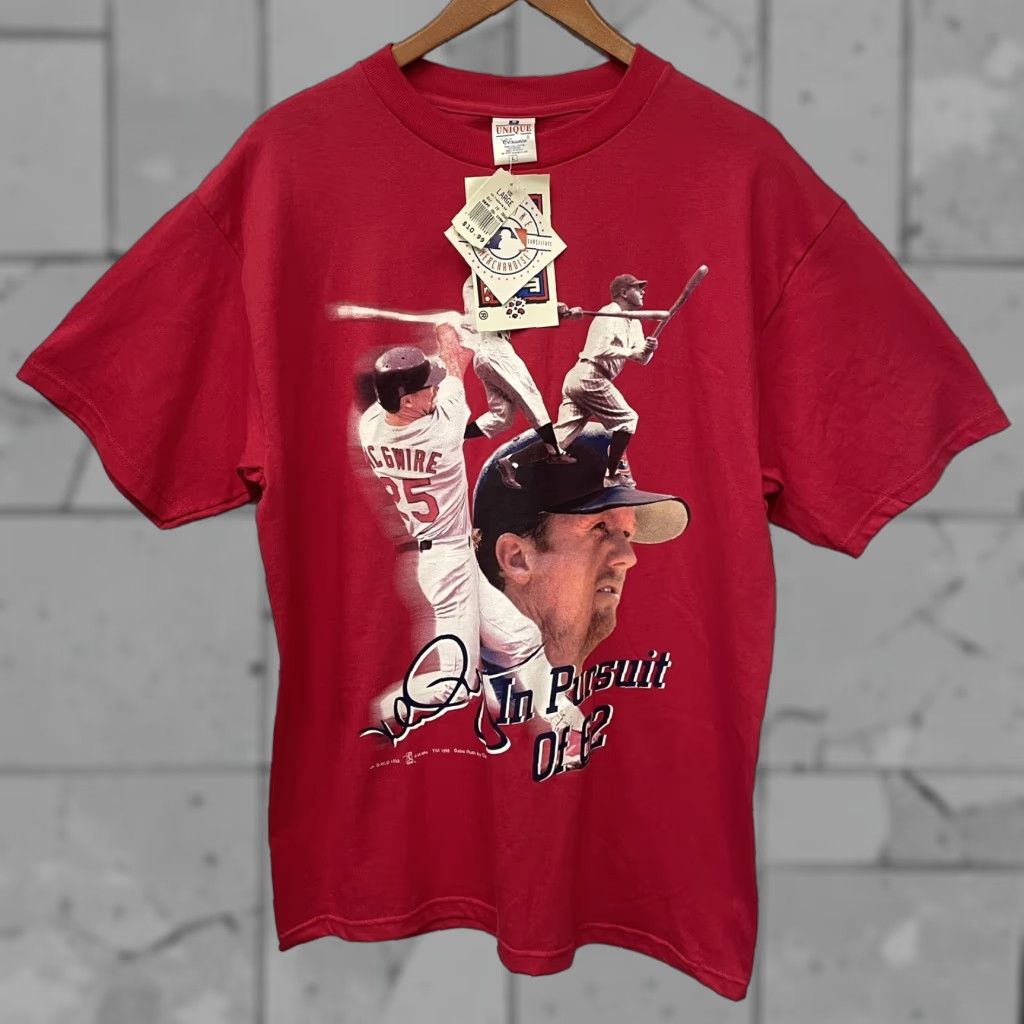 Nique VINTAGE Mark McGuire Chase For 62 Baseball T-Shirt Mens Large Red USA 90s Size US L / EU 52-54 / 3 - 1 Thumbnail