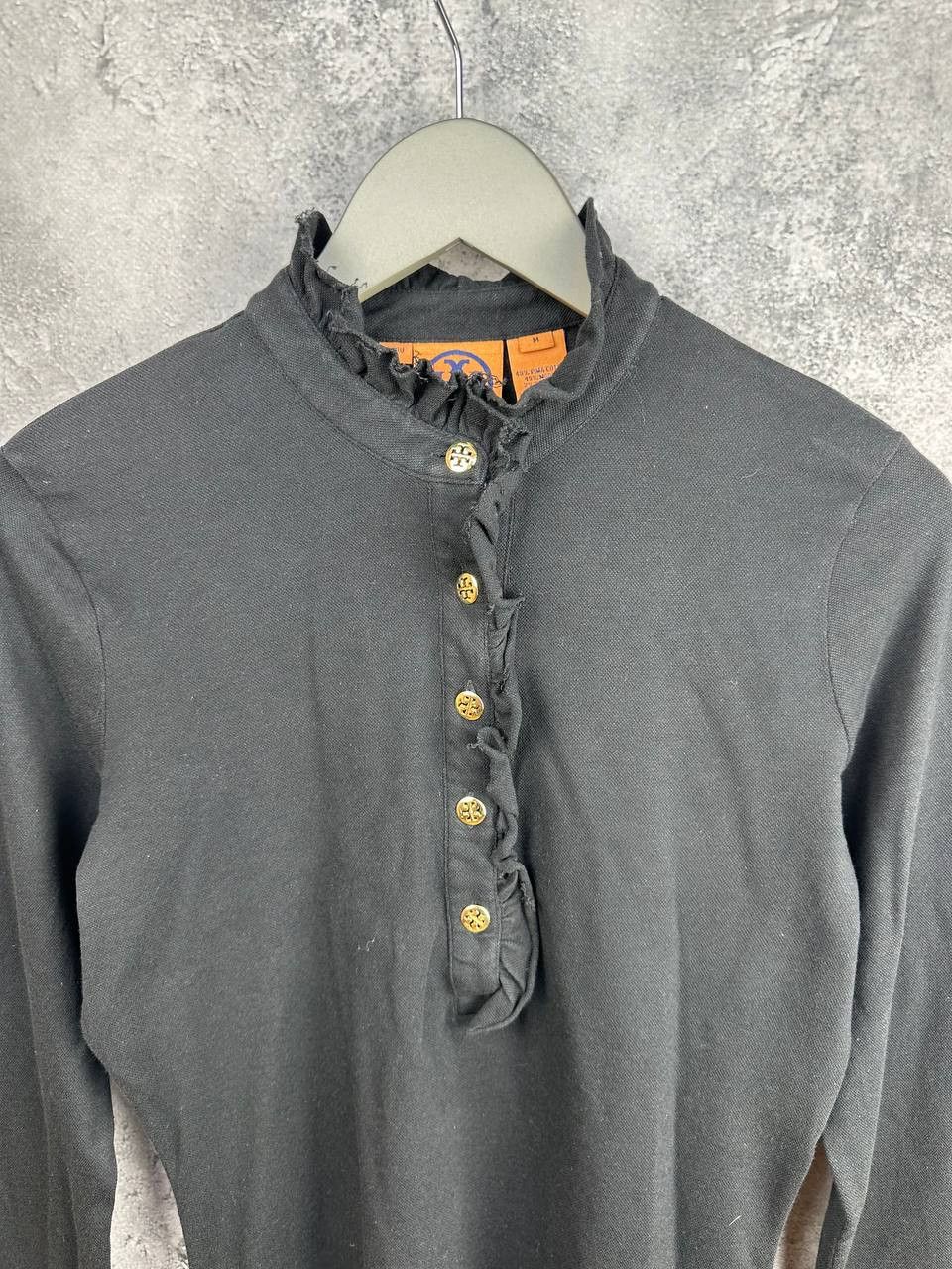 Tory Burch Tory Burch Black Ruffle Trim Henley Long Sleeve Top Size M / US 6-8 / IT 42-44 - 4 Thumbnail