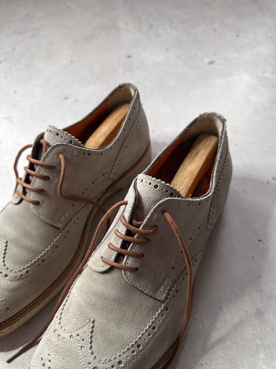Santoni Santoni Suede Brogue Shoes Light Grey Size 7.5 Made in Italy Size US 8.5 / EU 41-42 - 3 Thumbnail