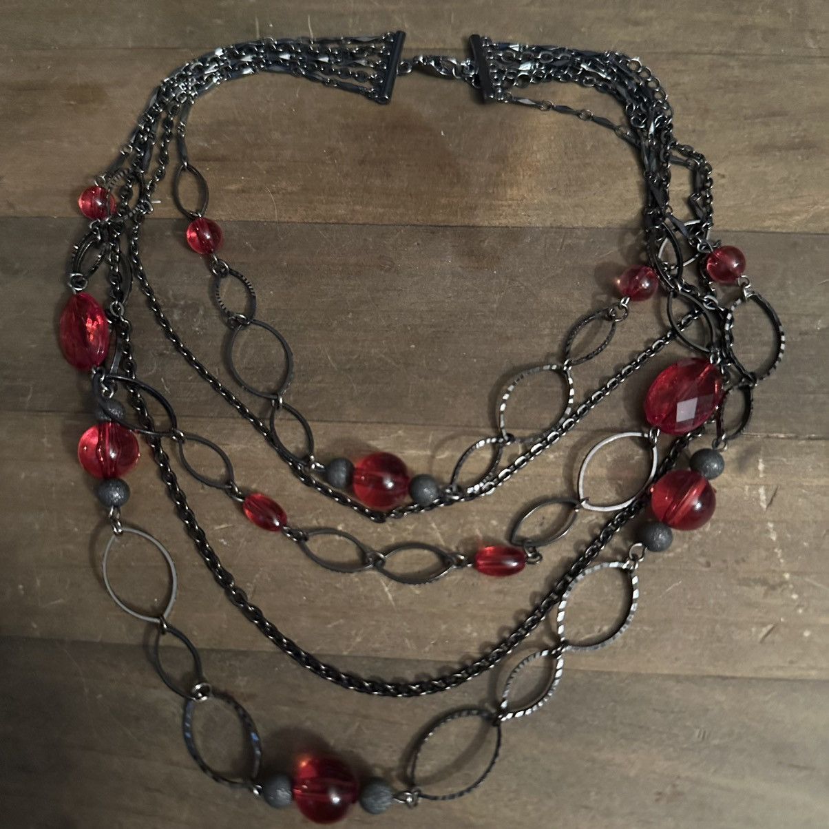Other Layered multi strand gunmetal and red beads necklace Size ONE SIZE - 2 Thumbnail