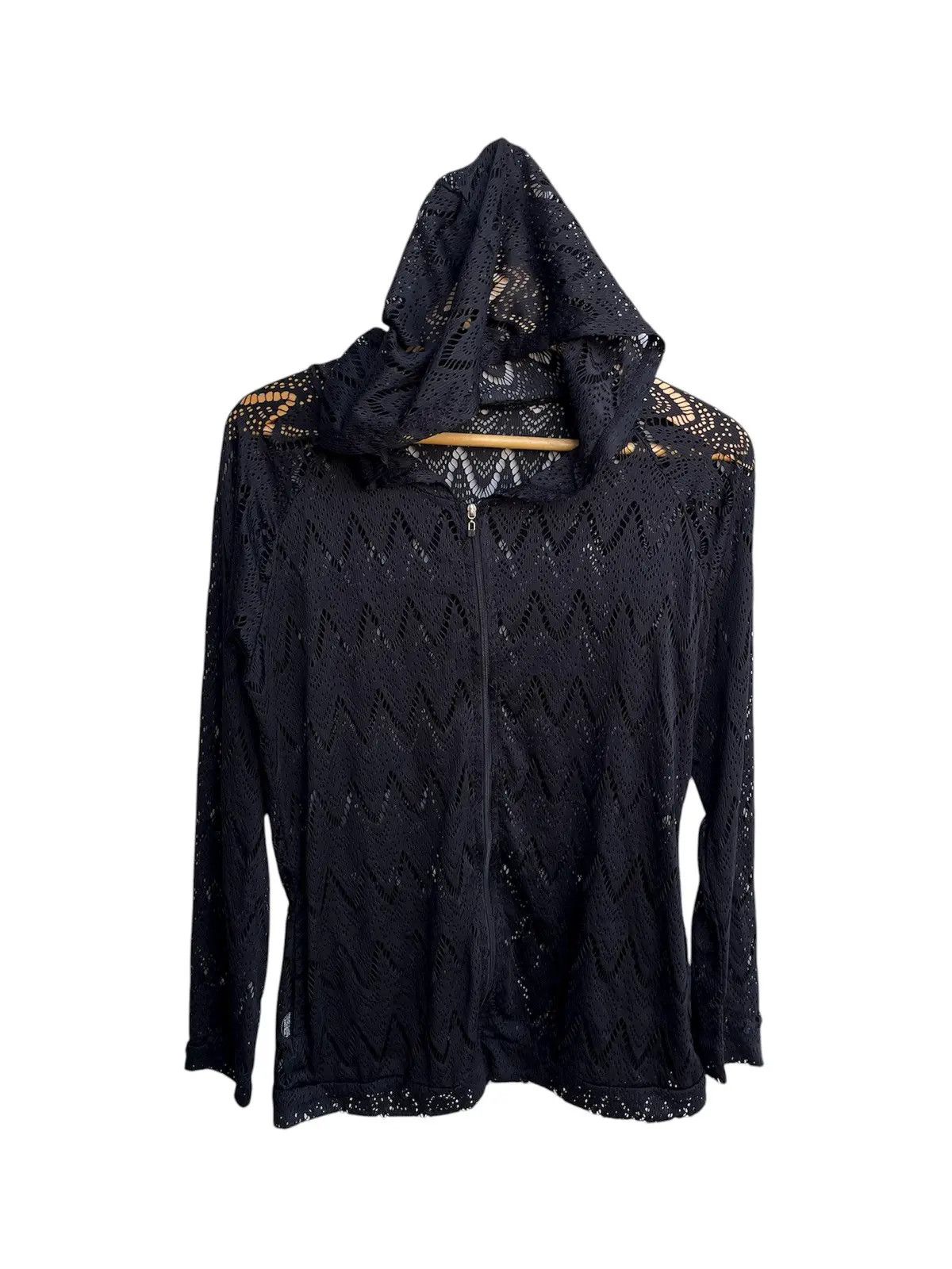Japanese Brand Vintage Black Crochet Lace Zip Up Hoodie Archive Grunge Size US S / EU 44-46 / 1 - 1 Thumbnail