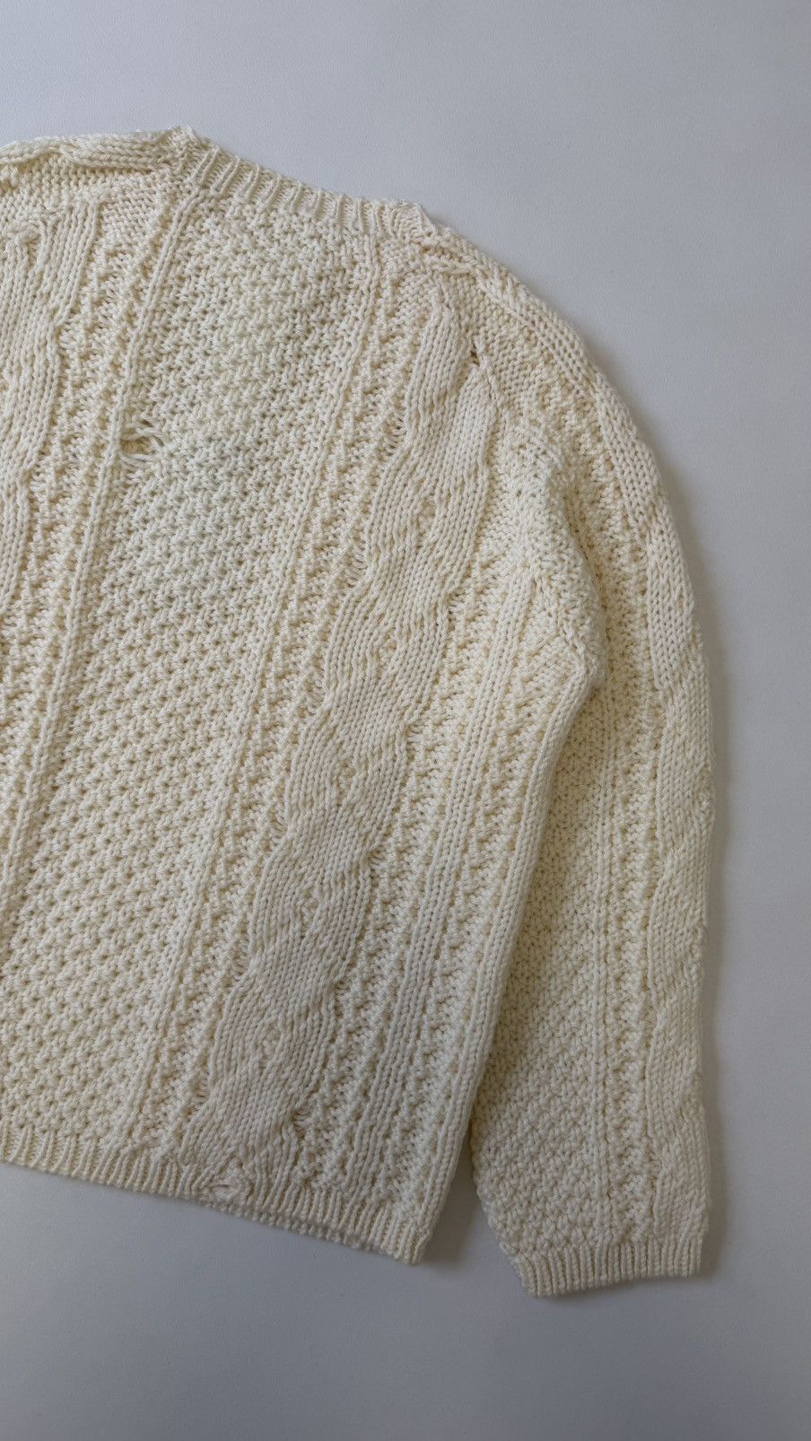 Maison Margiela A/W 21 Distressed Cream Cable Knit Sweater Size US M / EU 48-50 / 2 - 13 Thumbnail