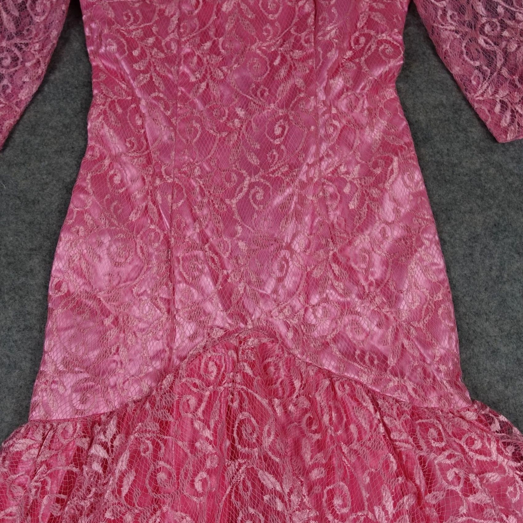 Pinko VINTAGE Pink Floral Lace Mermaid Dress Womens XS 3/4 Puff Sleeve Formal Gown VTG Size XS / US 0-2 / IT 36-38 - 6 Thumbnail