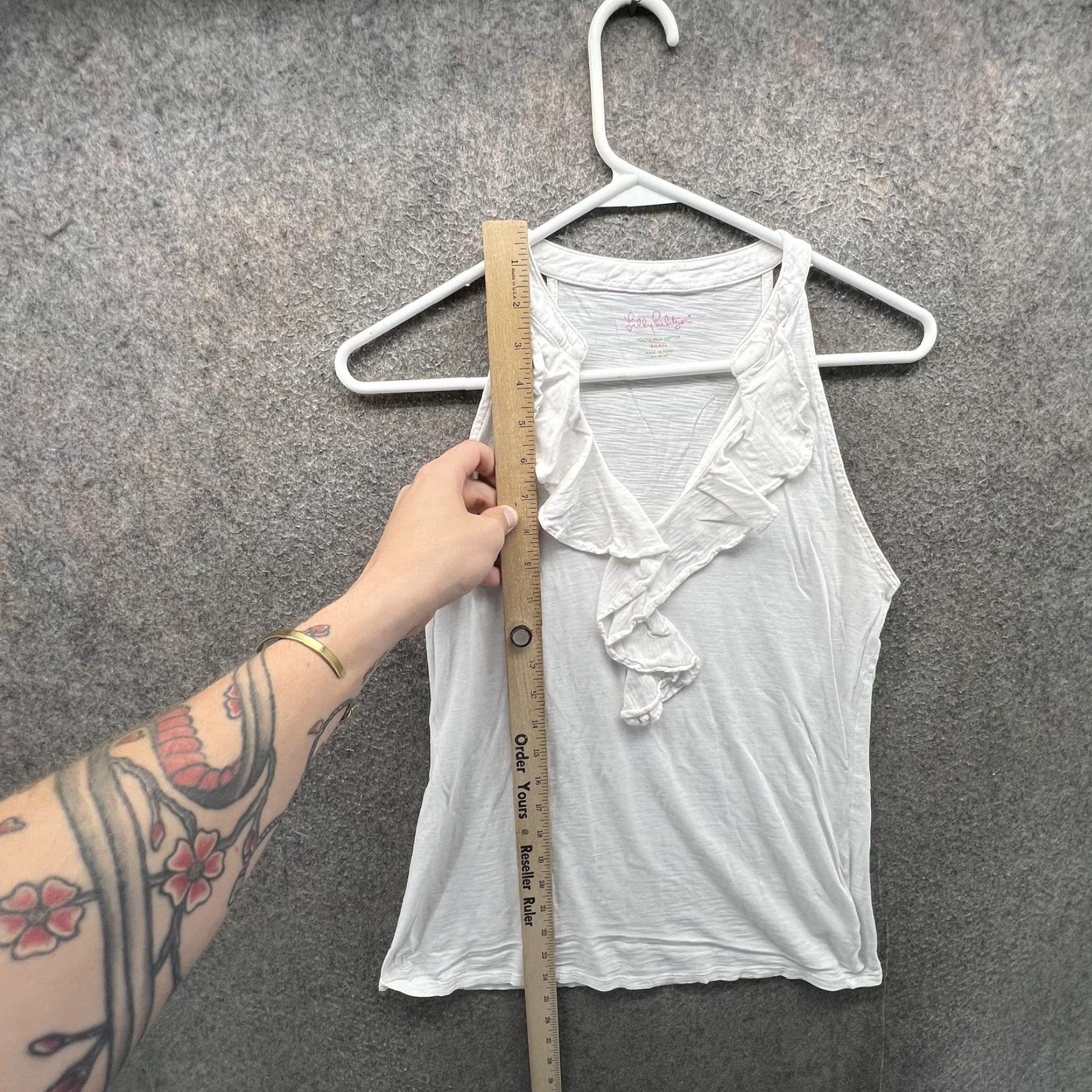 Lilly Pulitzer Lilly Pulitzer Tank Top Womens Small White Ruffle Halter Pima Cotton Jersey Size S / US 4 / IT 40 - 4 Thumbnail