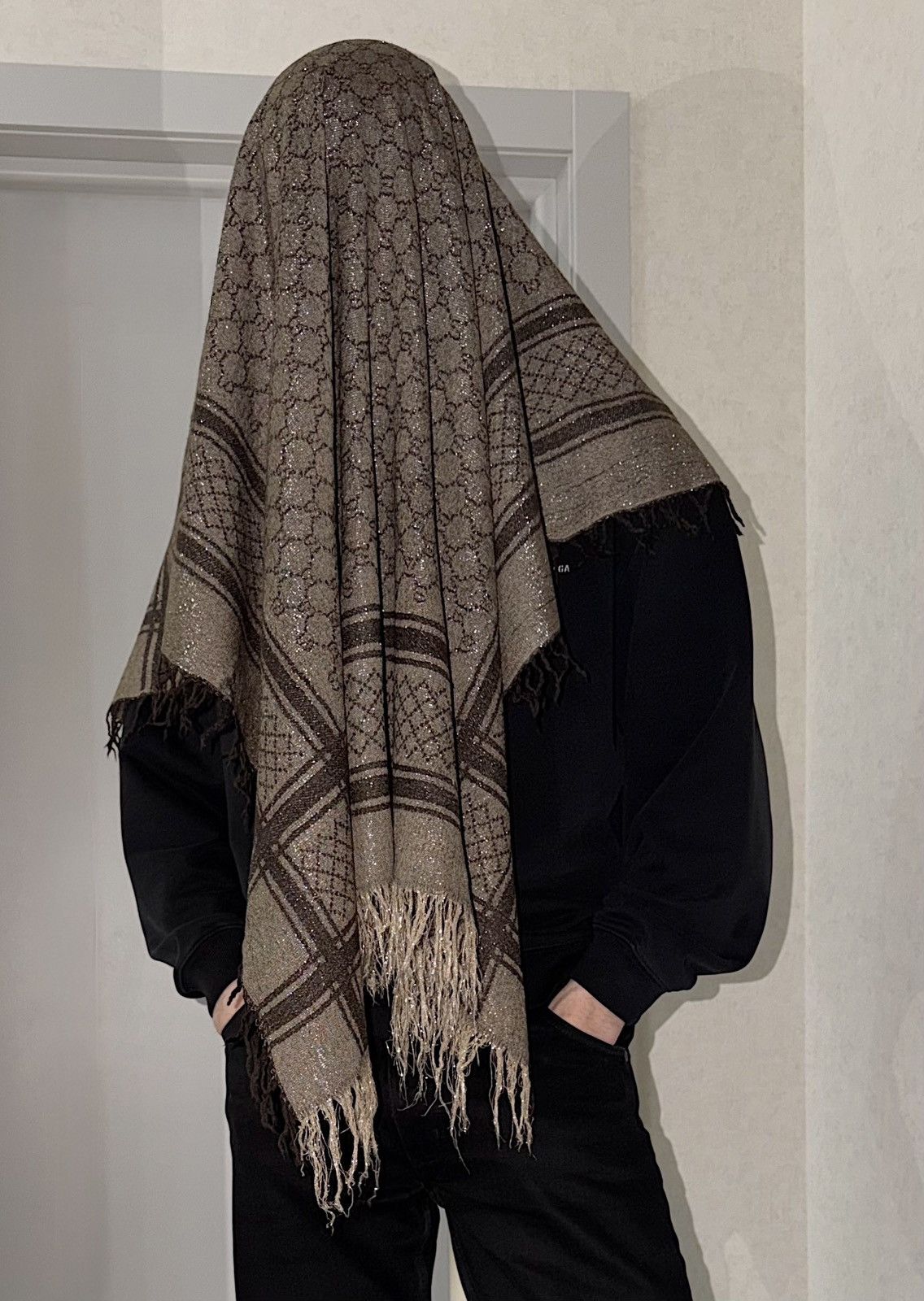 Gucci GUCCI 2007 Silver Thread GG Monogram Wool Silk Scarf Demna Size ONE SIZE - 6 Thumbnail