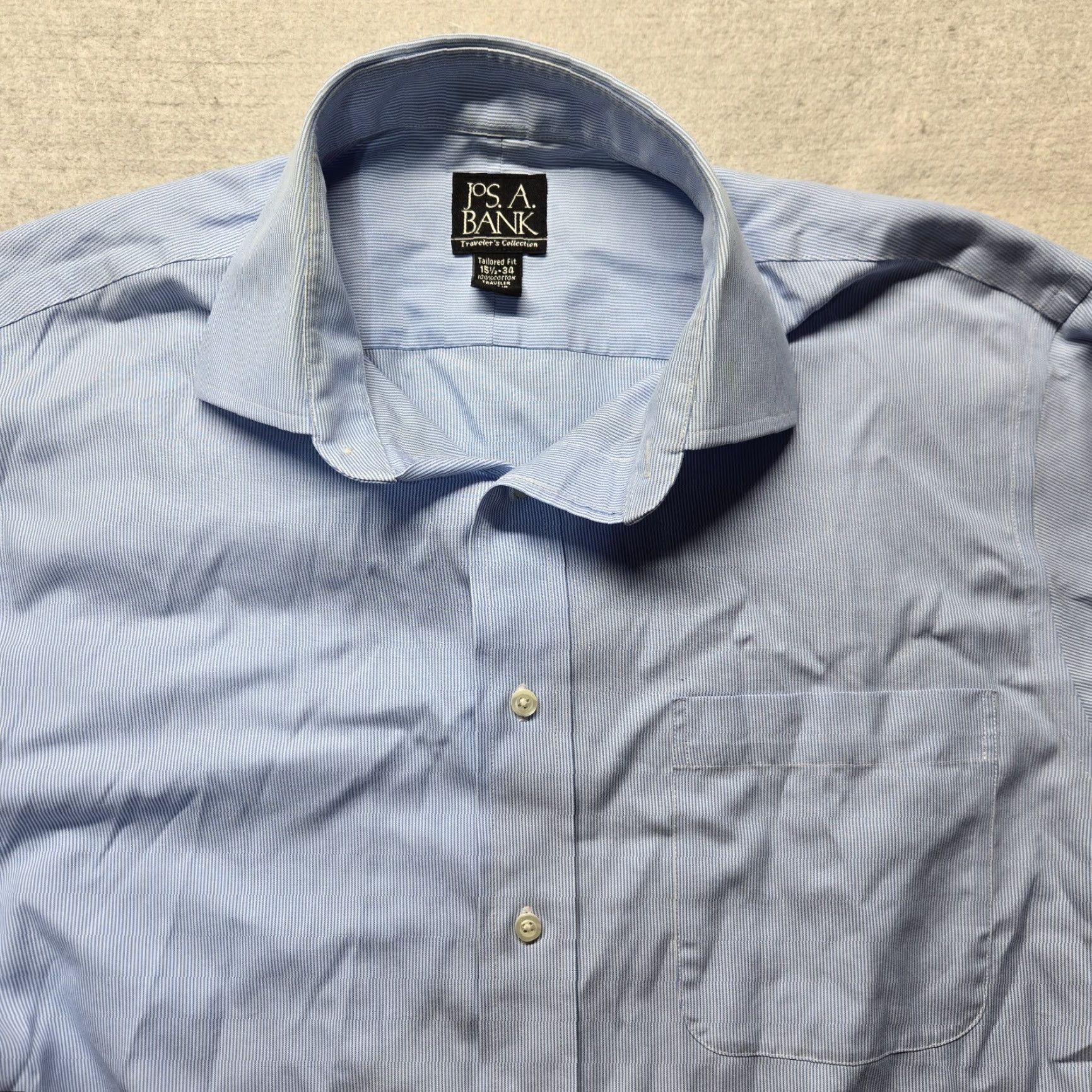 Jos. A. Bank Jos A Bank Shirt Button-Up Striped Long Sleeve 15.5 34 Blue Cotton Men Regular Travel Business Casual Workwear Vintage No Size US M / EU 48-50 / 2 - 2 Thumbnail