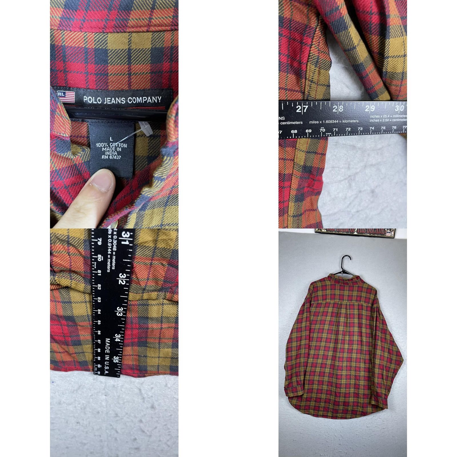 Vintage Polo Jeans Company Shirt Mens Large Red Plaid Flannel Long Sleeve Button Front Size US L / EU 52-54 / 3 - 8 Thumbnail